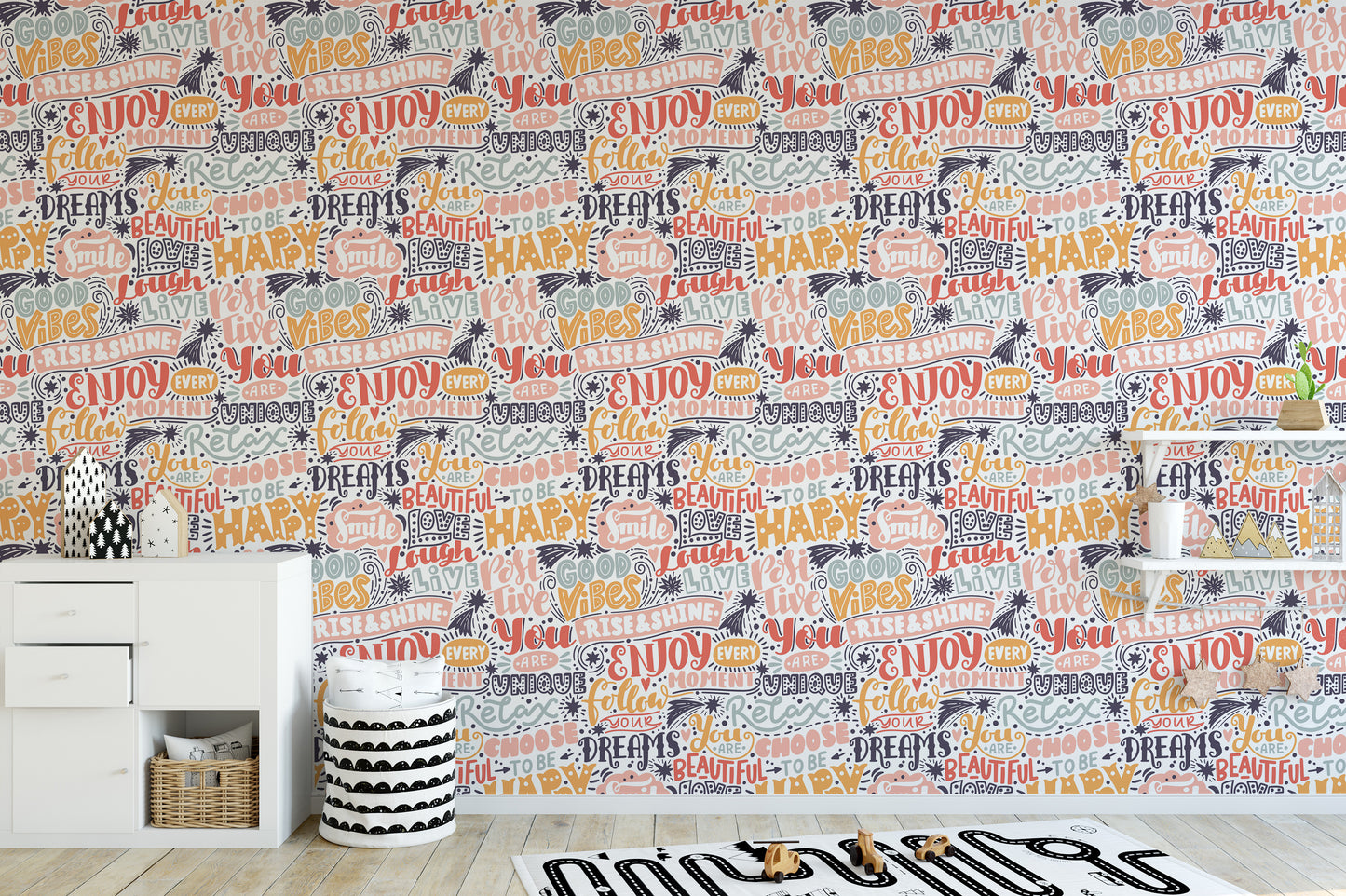 Positive affirmation text wallpaper mural design