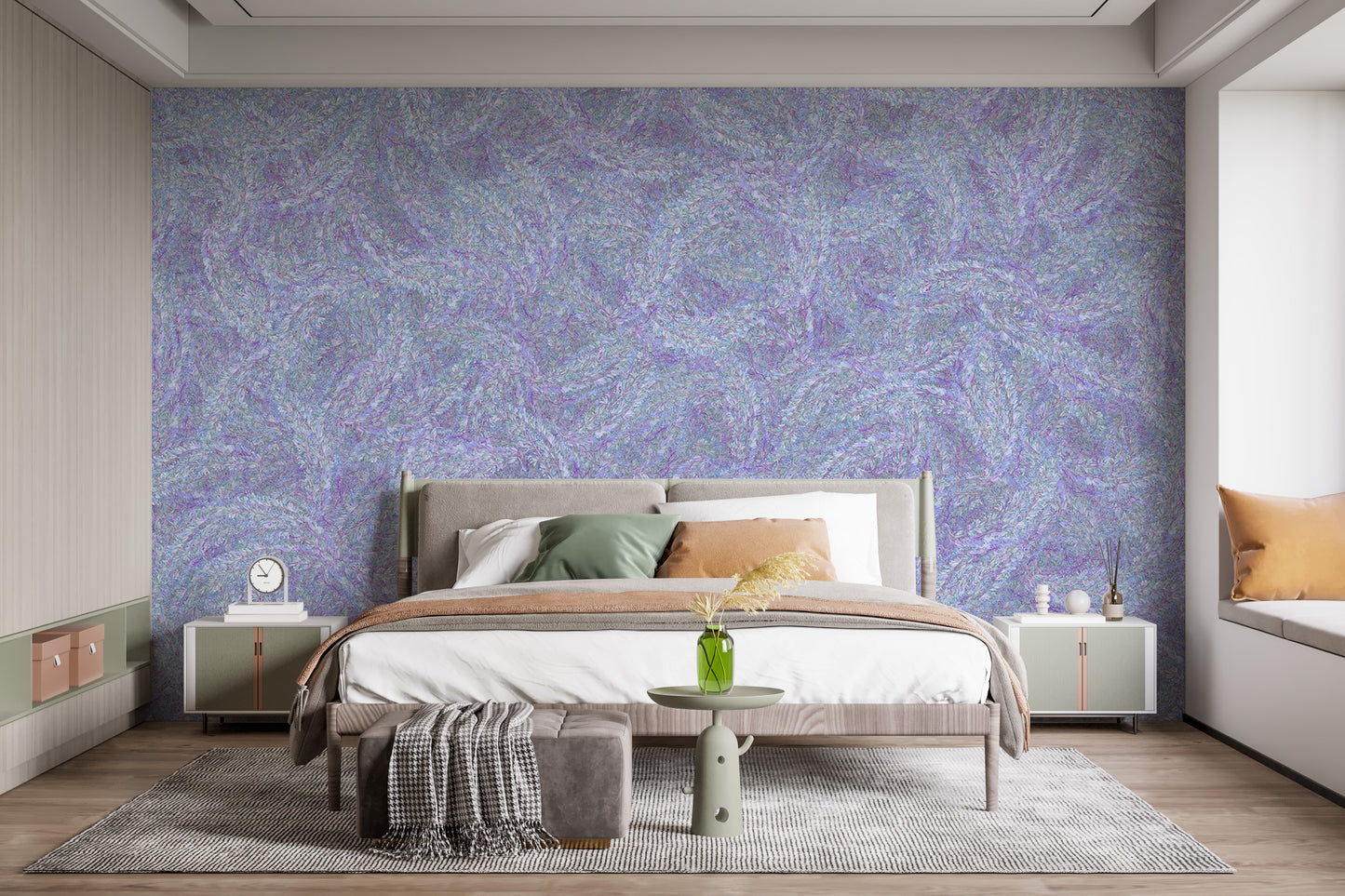 Purple summer floral mural with watercolor artistry.