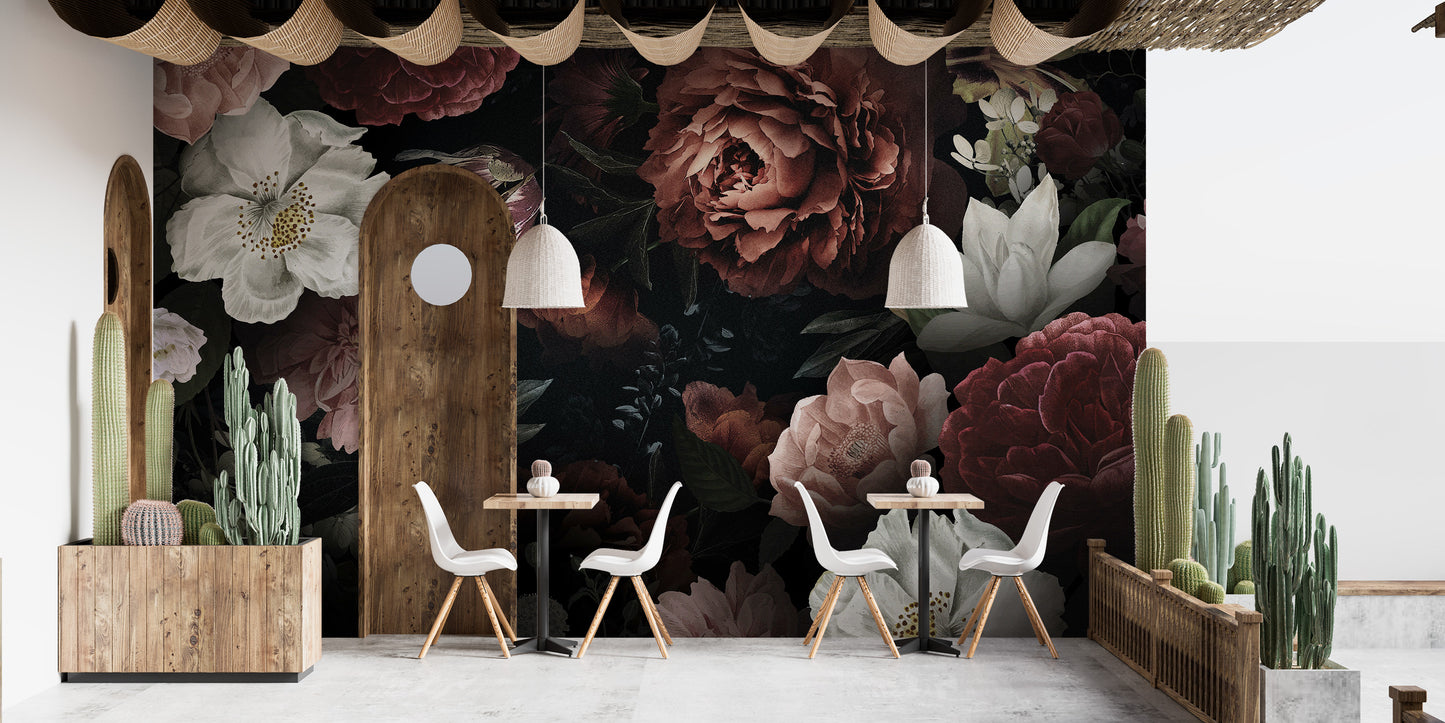 Romantic floral wallpaper for a dramatic statement