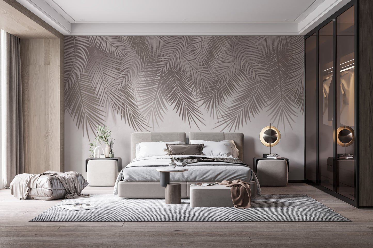 Contemporary wallpaper featuring subtle palm frond artwork