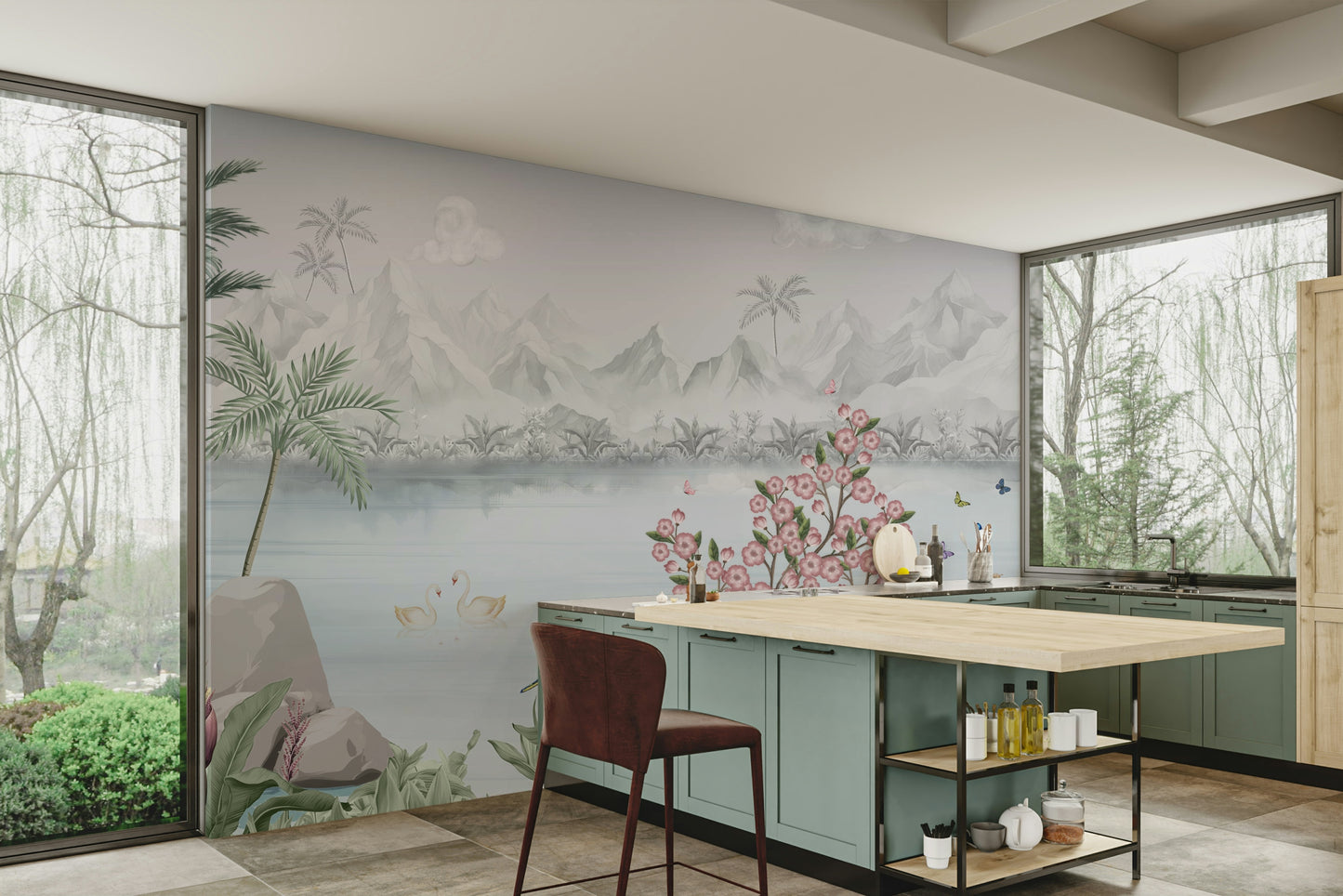Misty Mountain Lake Escape Wall Mural