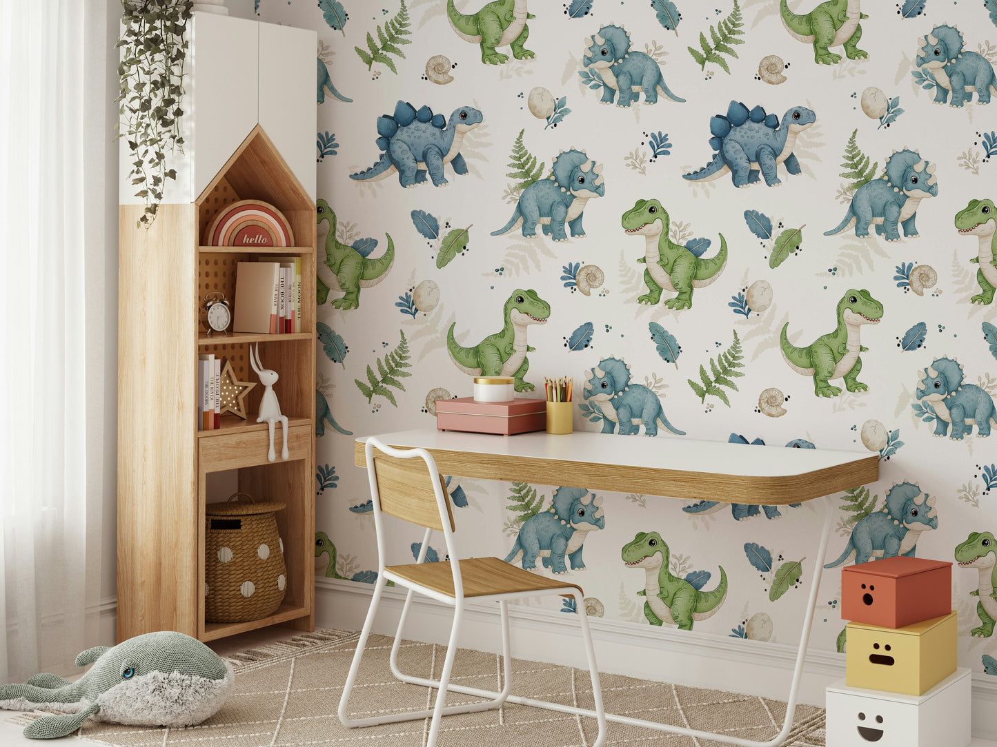 Easy peel and stick dinosaur wallpaper