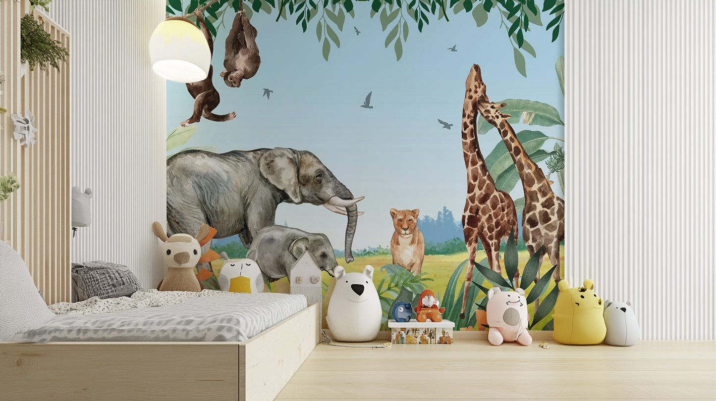 Fun African Safari Jungle Animals Wallpaper for kids