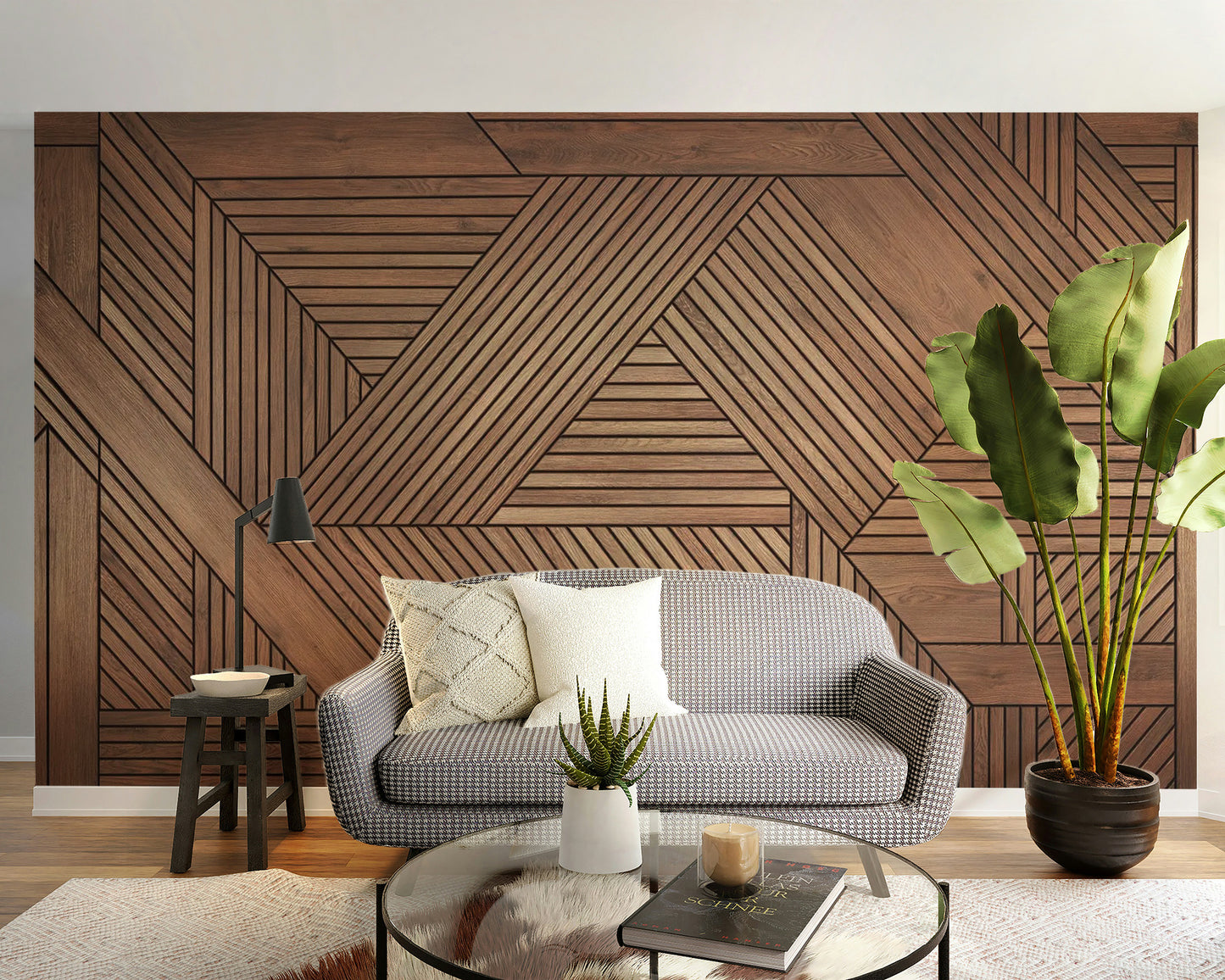 Artistic geometric wooden wallpaper mural product