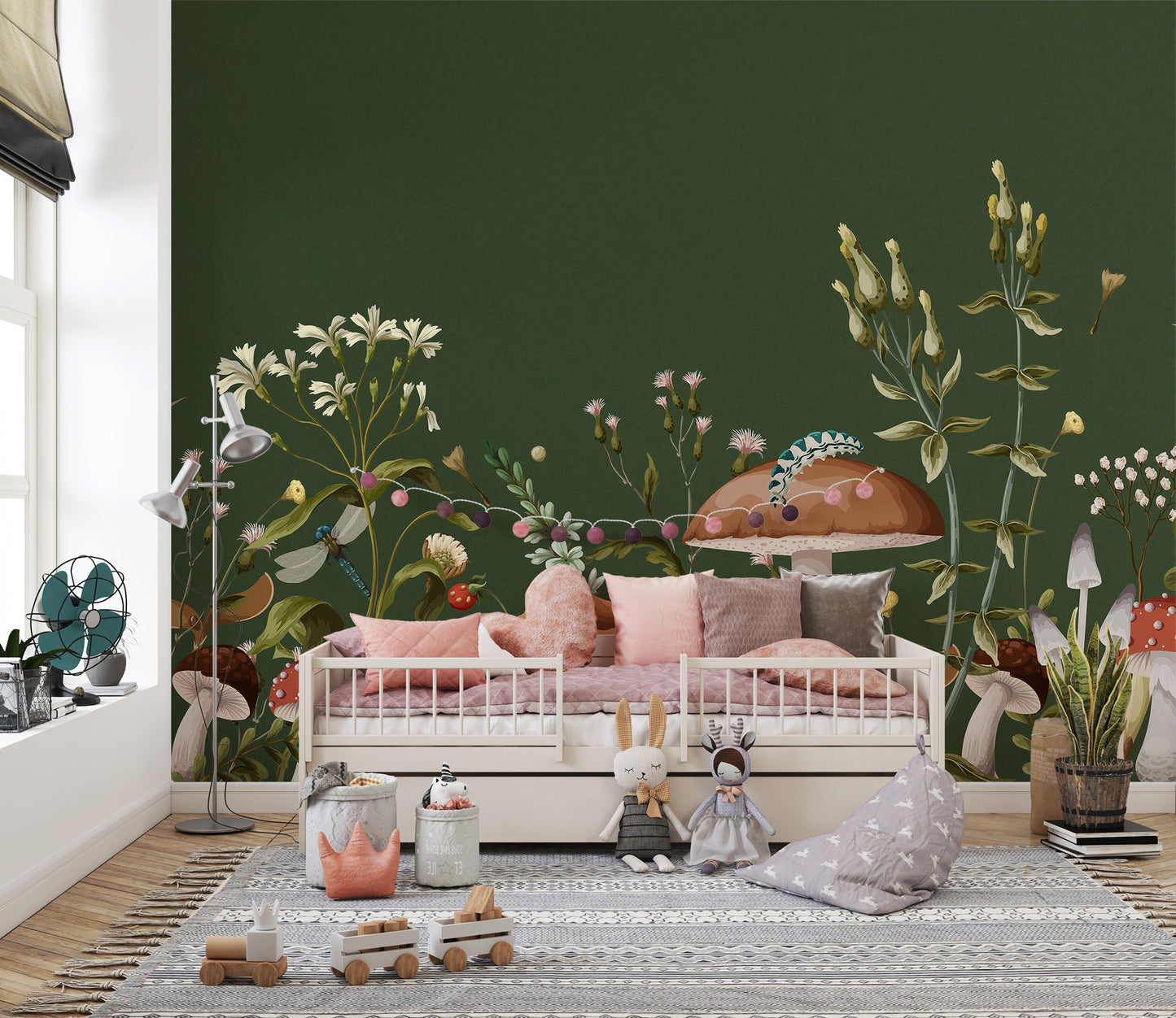 Artistic Green Mushroom Garden Wallpaper Mural for walls