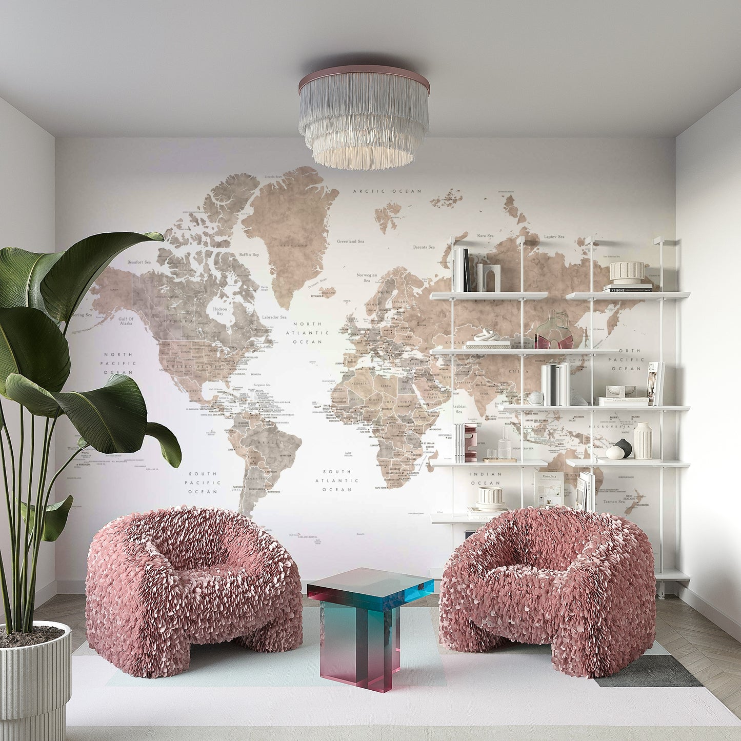 Watercolor world map with countries and capitals, Abey