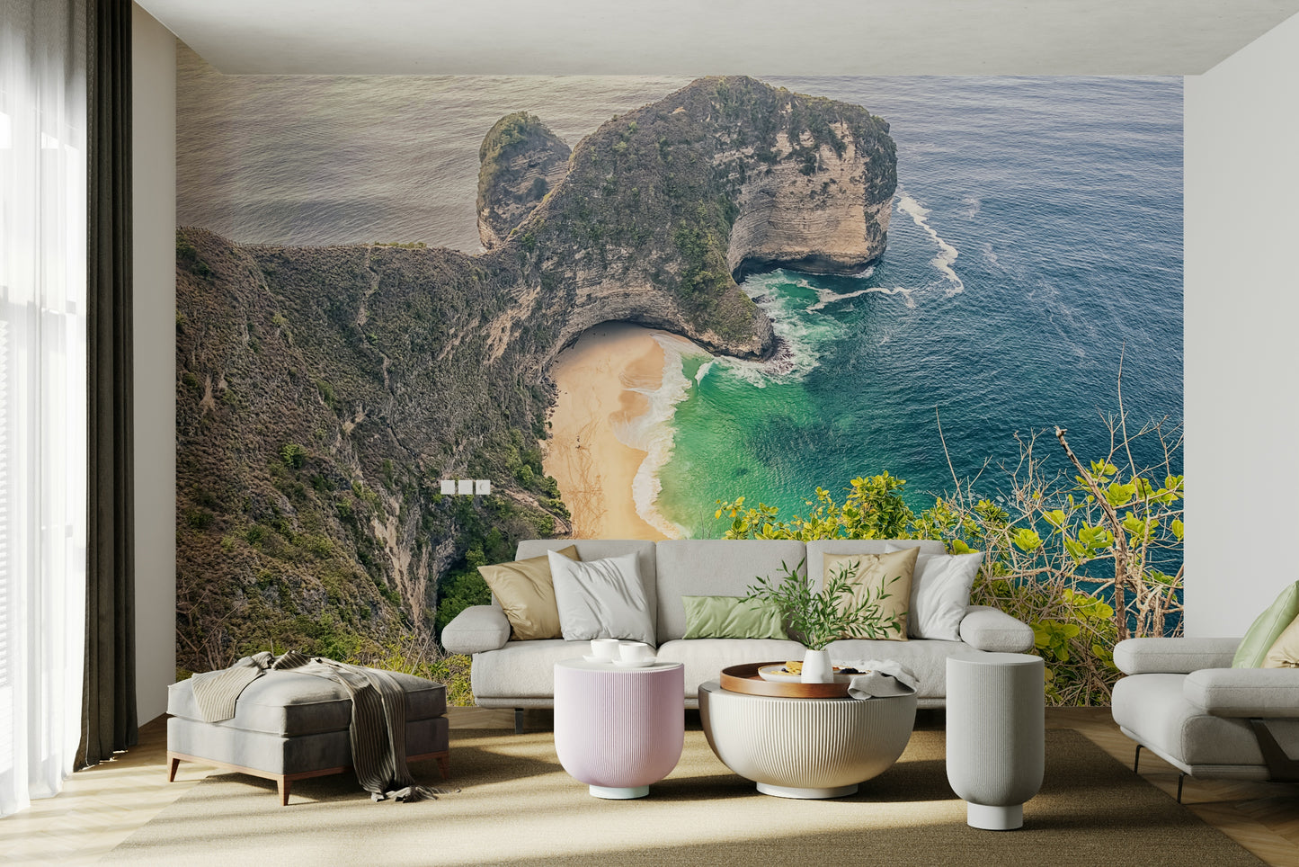 Realistic beach escape mural for tropical interior vibes