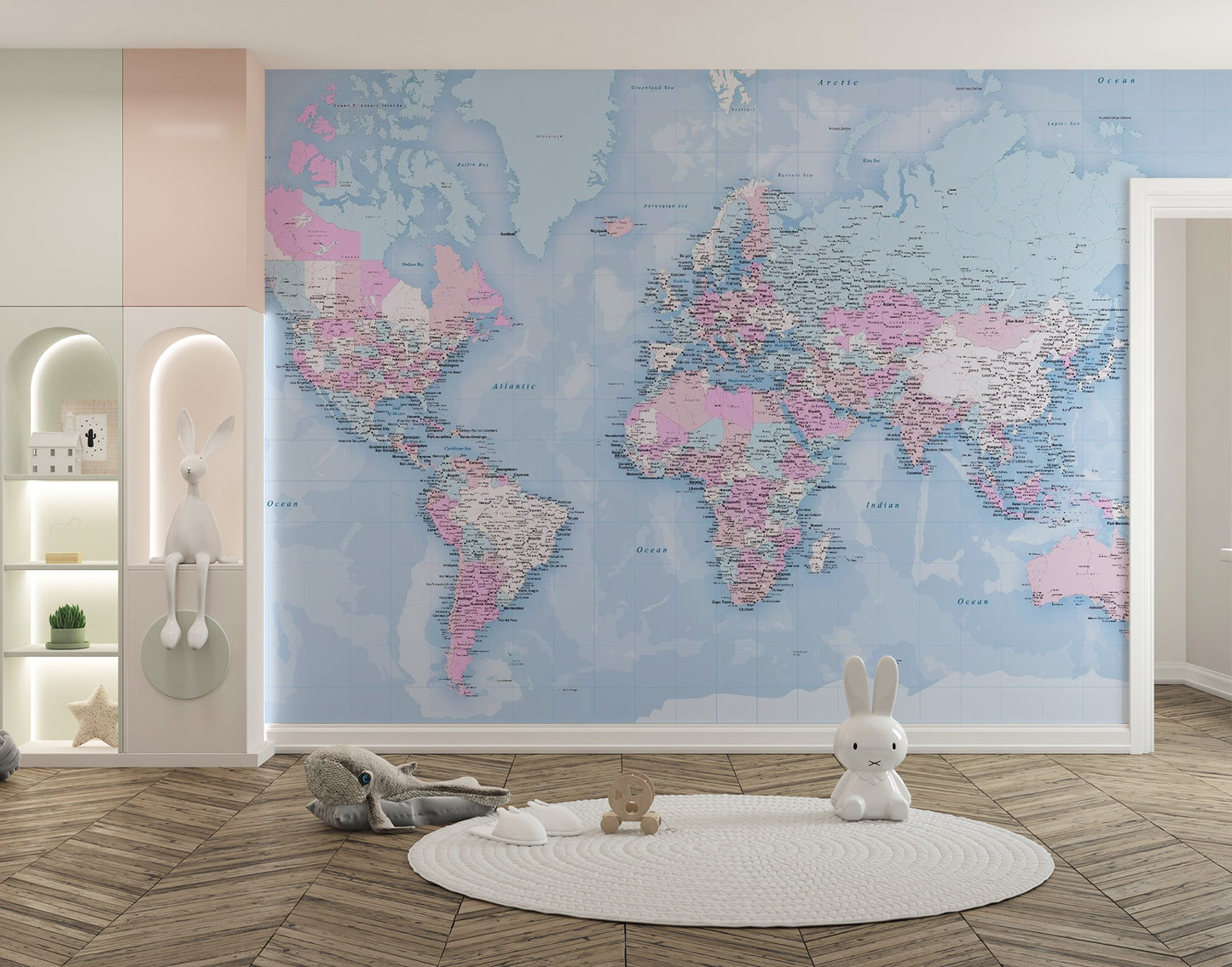 Abstract blue world map wallpaper with artistic details.