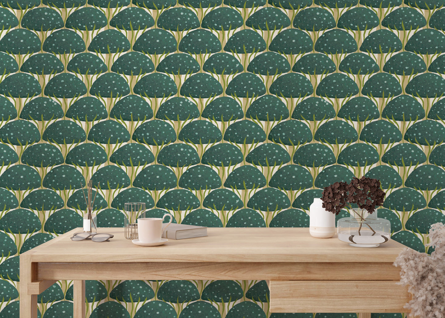 Vibrant blue mushroom wallpaper for a touch of fantasy.