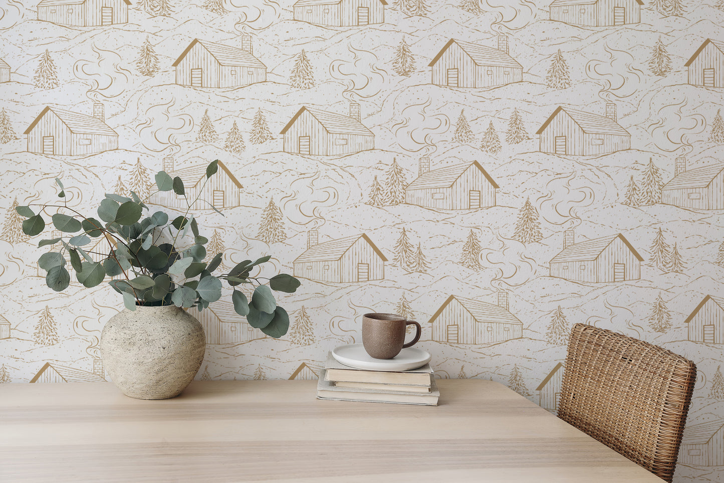Minimalist tan smokey cabins wallpaper for subtle, elegant walls.