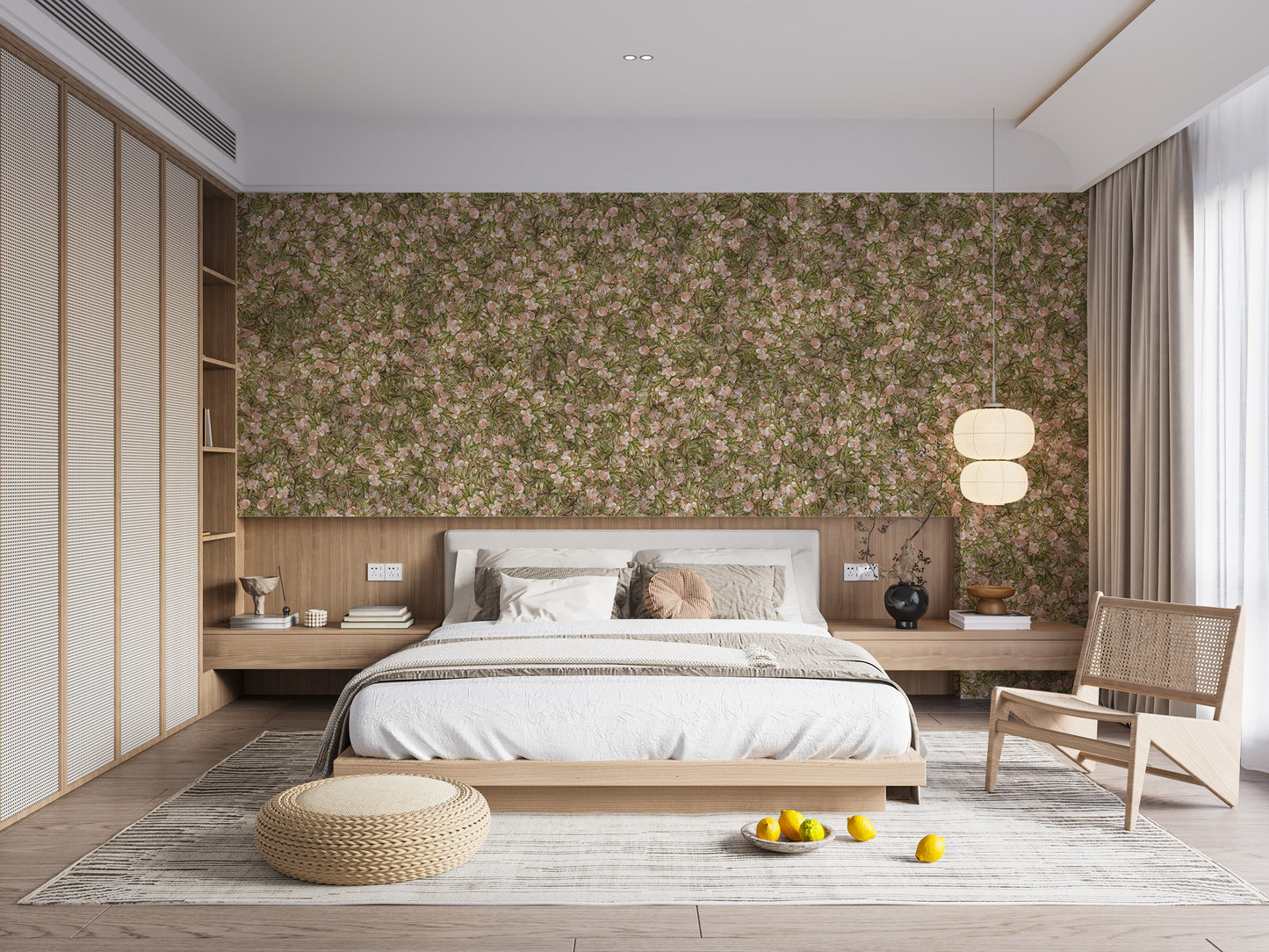 Pink flower and green leaf wallpaper for a fresh, artistic vibe