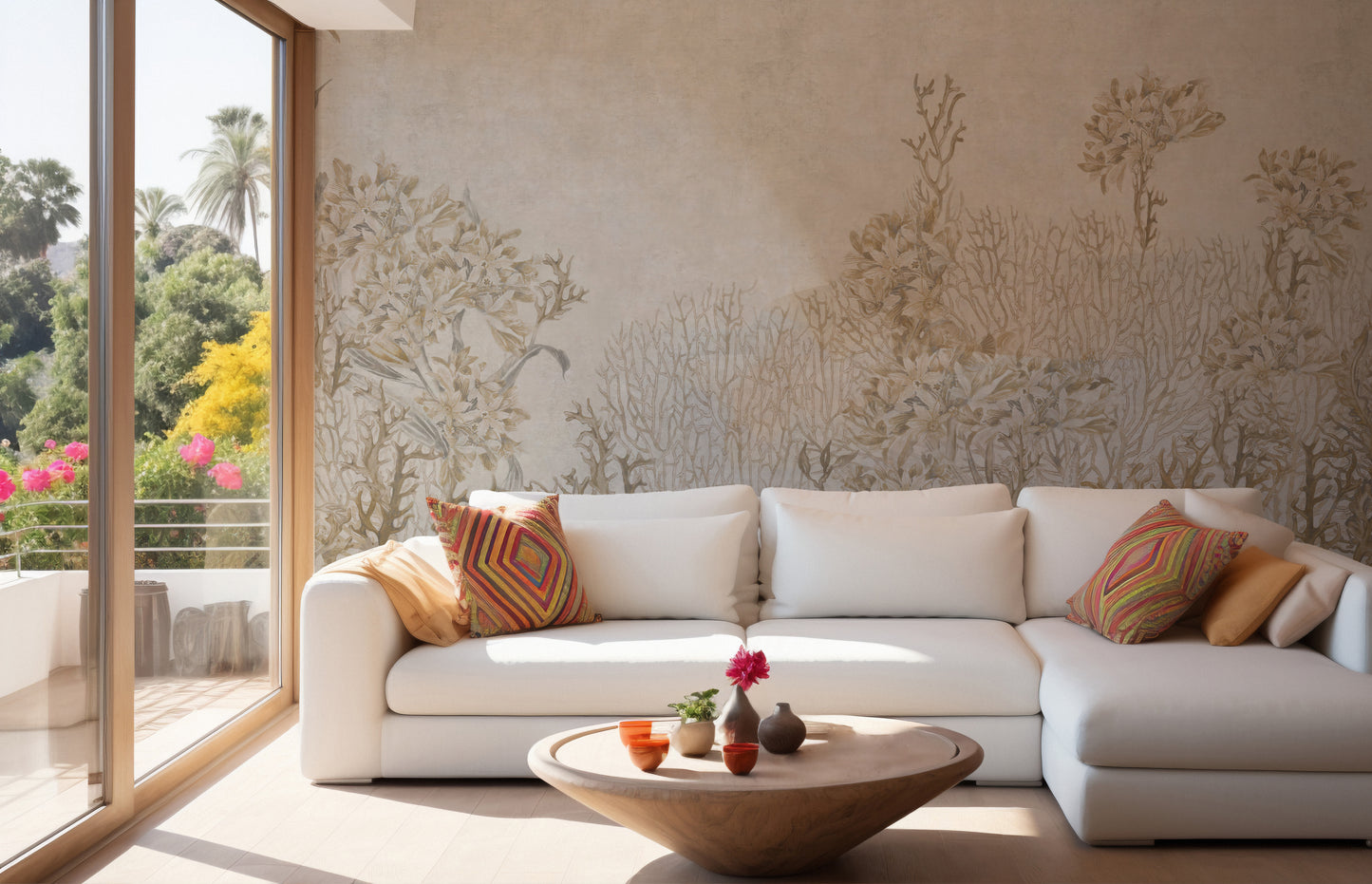 Delicate sepia flower tones wall mural