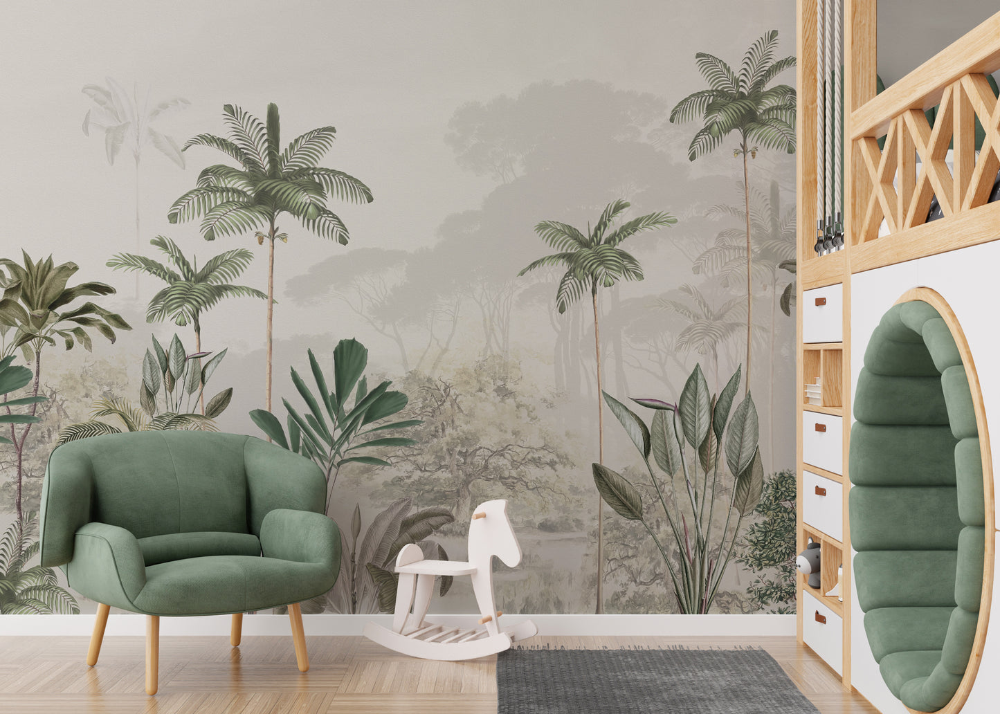 Dreamy white tone tropical mural wallpaper