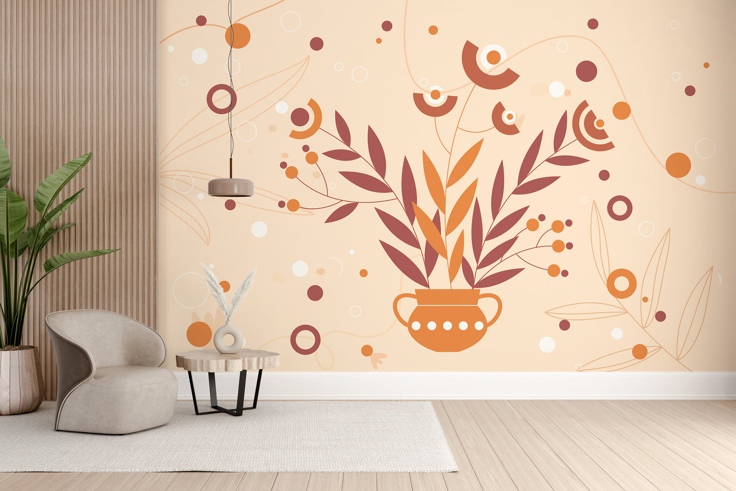 Vase art wallpaper with autumnal elegance for warm spaces.