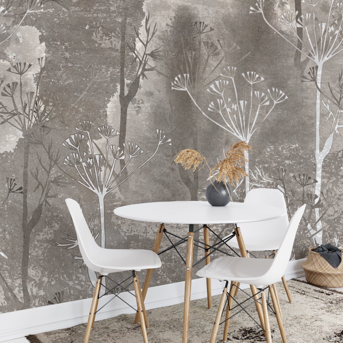 Minimalist sepia gray abstract forest mural