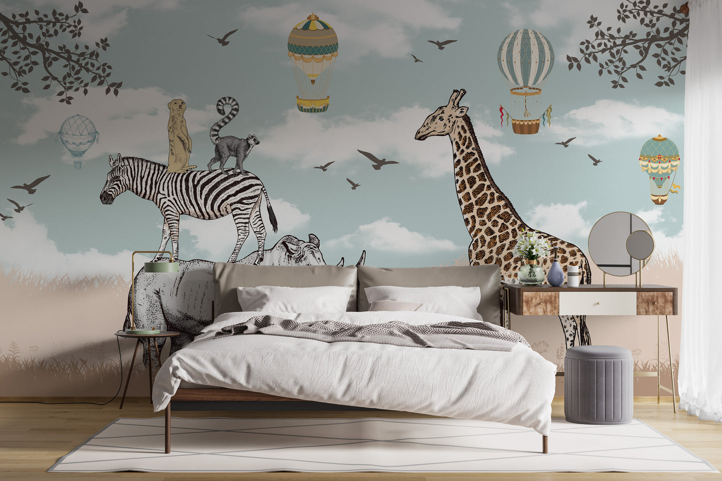 Safari scene wallpaper for children's rooms