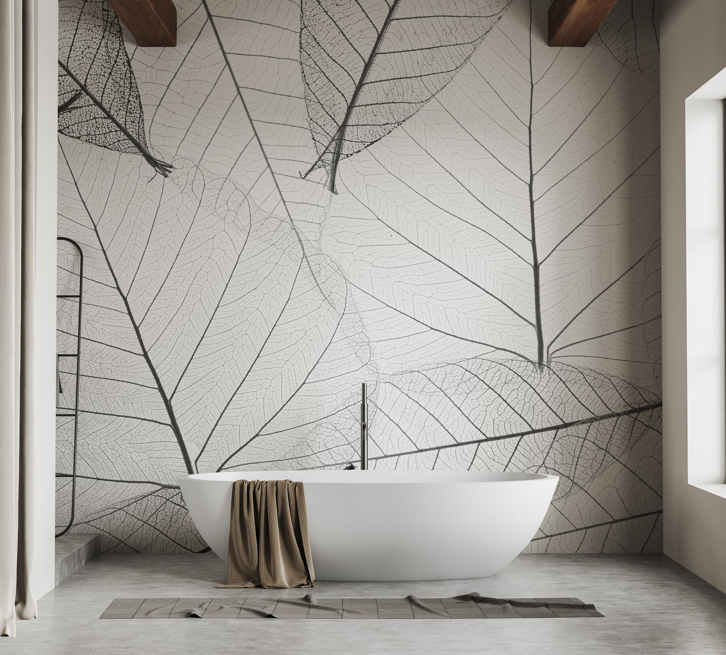 Black & White Large Veins Leaves Wallpaper Mural - Giffywalls
