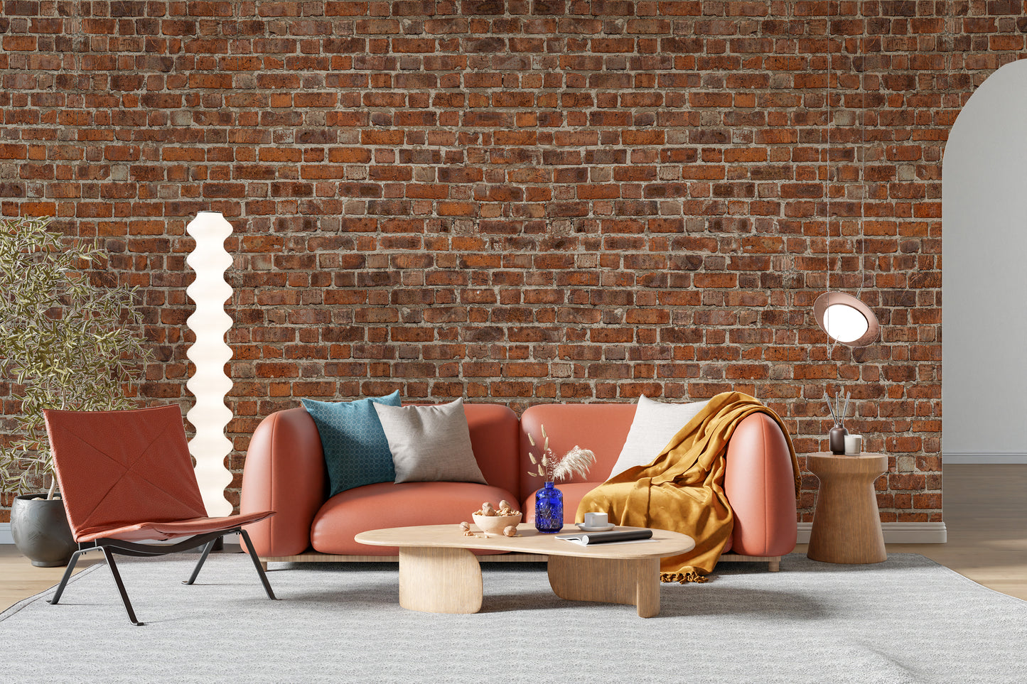 Red brick grunge mural for contemporary interiors