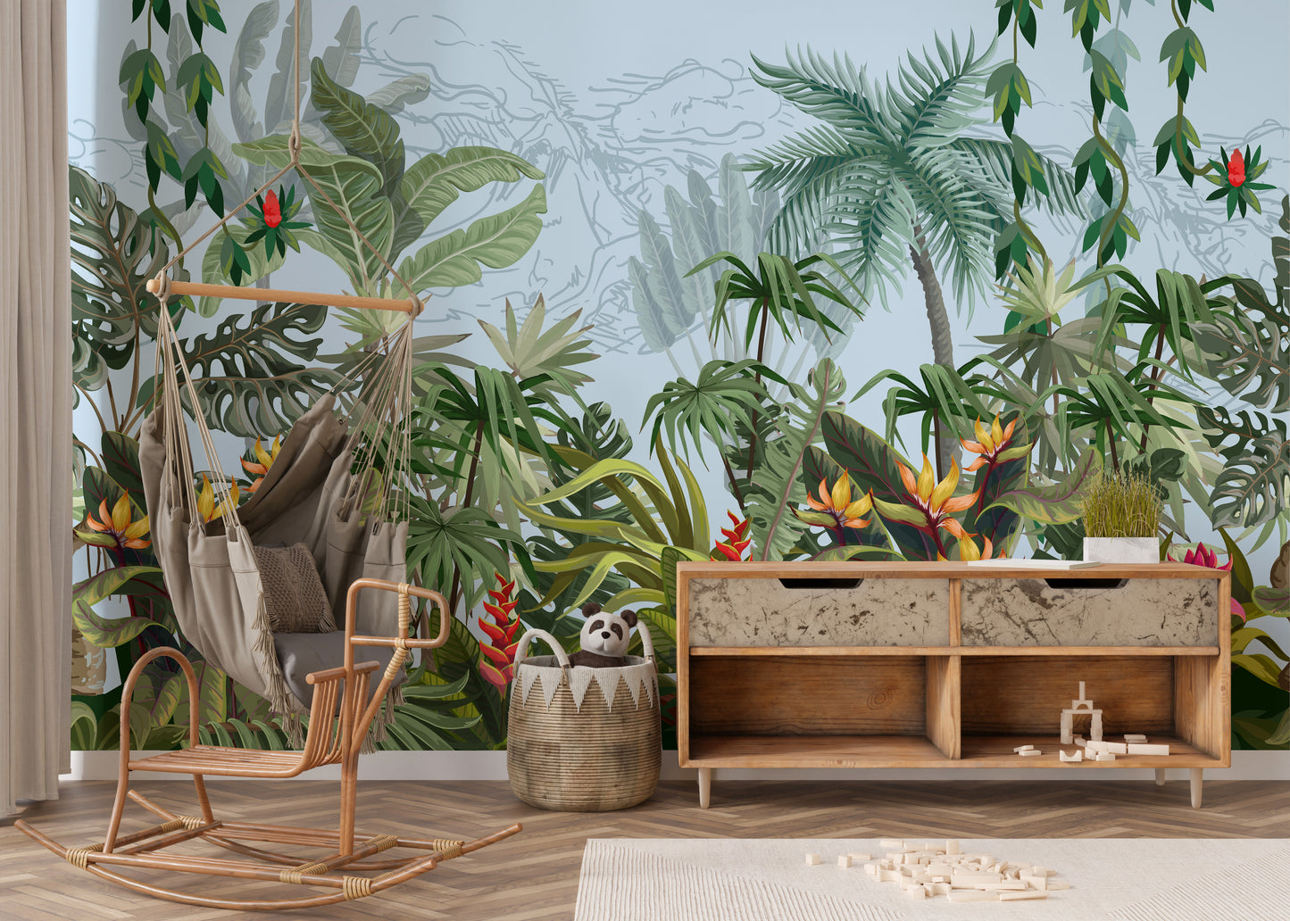 Daytime Colorful Tropical Jungle Design Wallpaper Murals - Giffywalls
