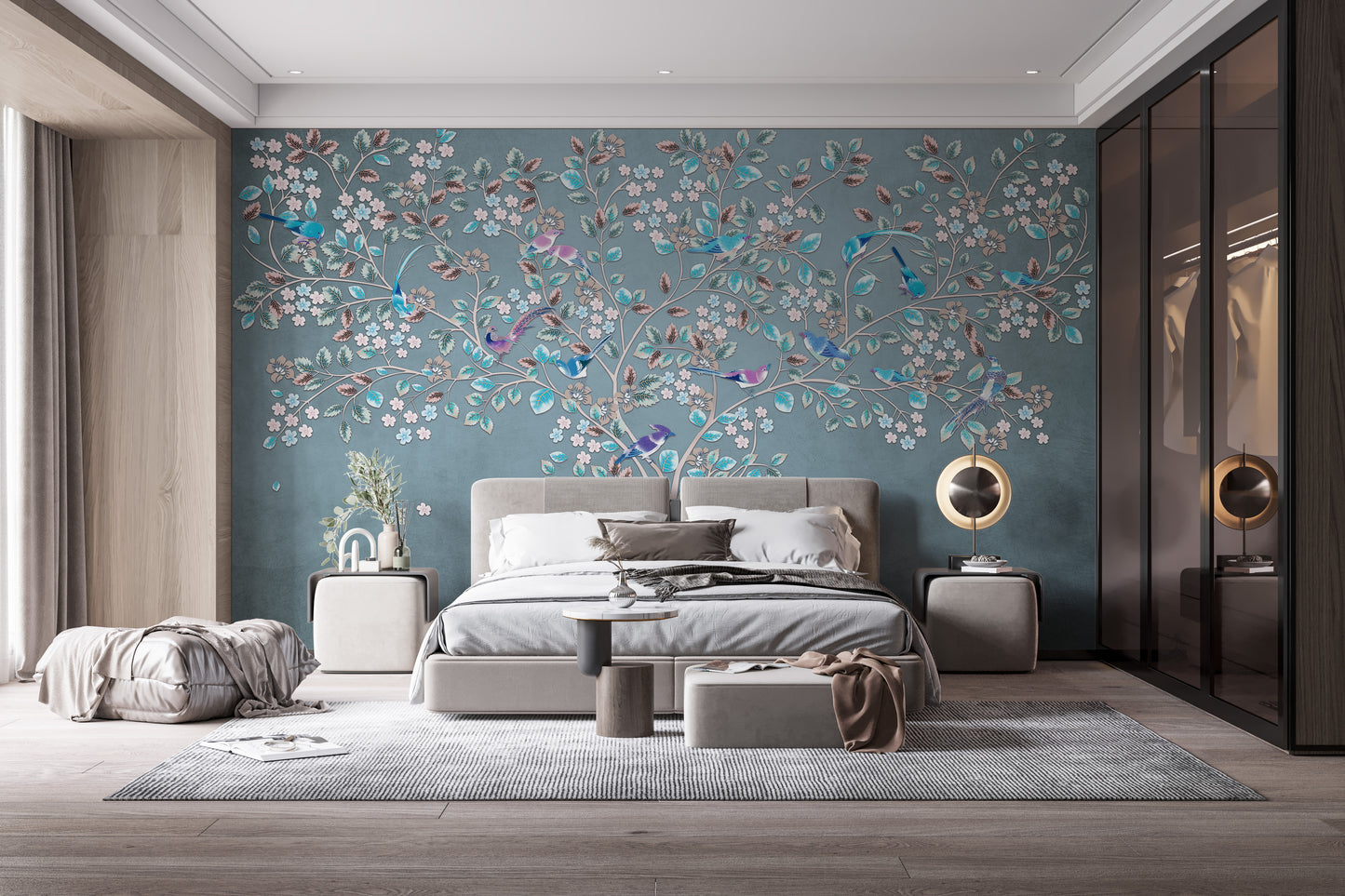 Birds in vibrant foliage wallpaper