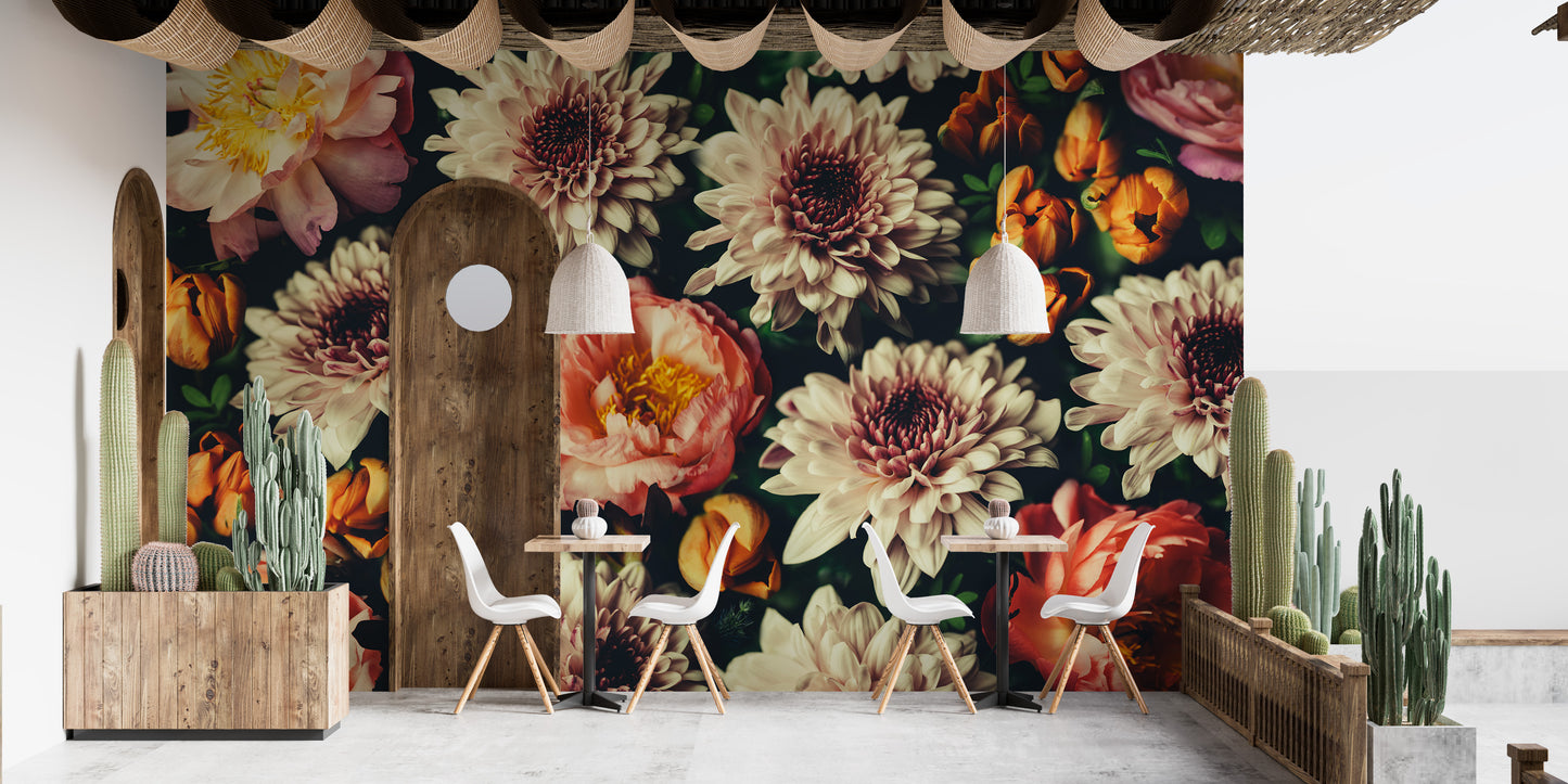 Playful wild floral wallpaper art design
