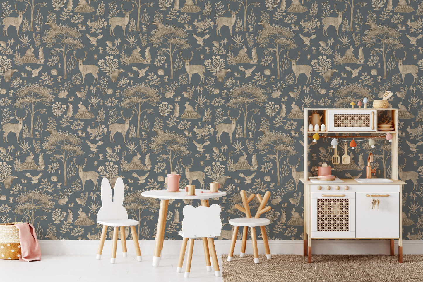 Vintage Blue Wildlife Wallpaper