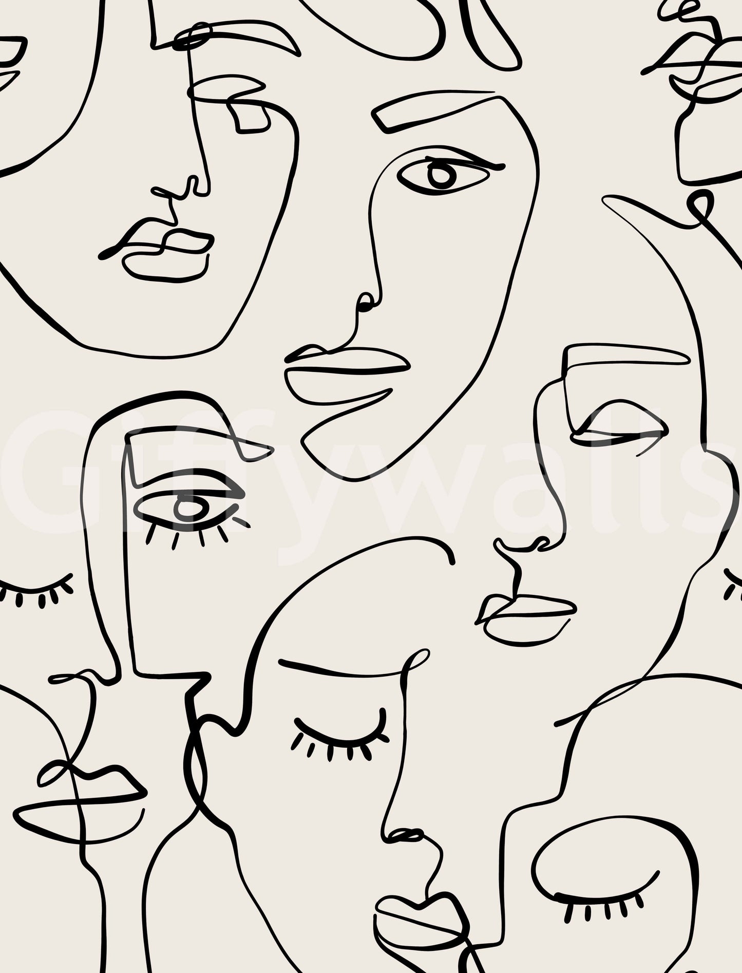 Abstract Faces Line Art Wallpaper
