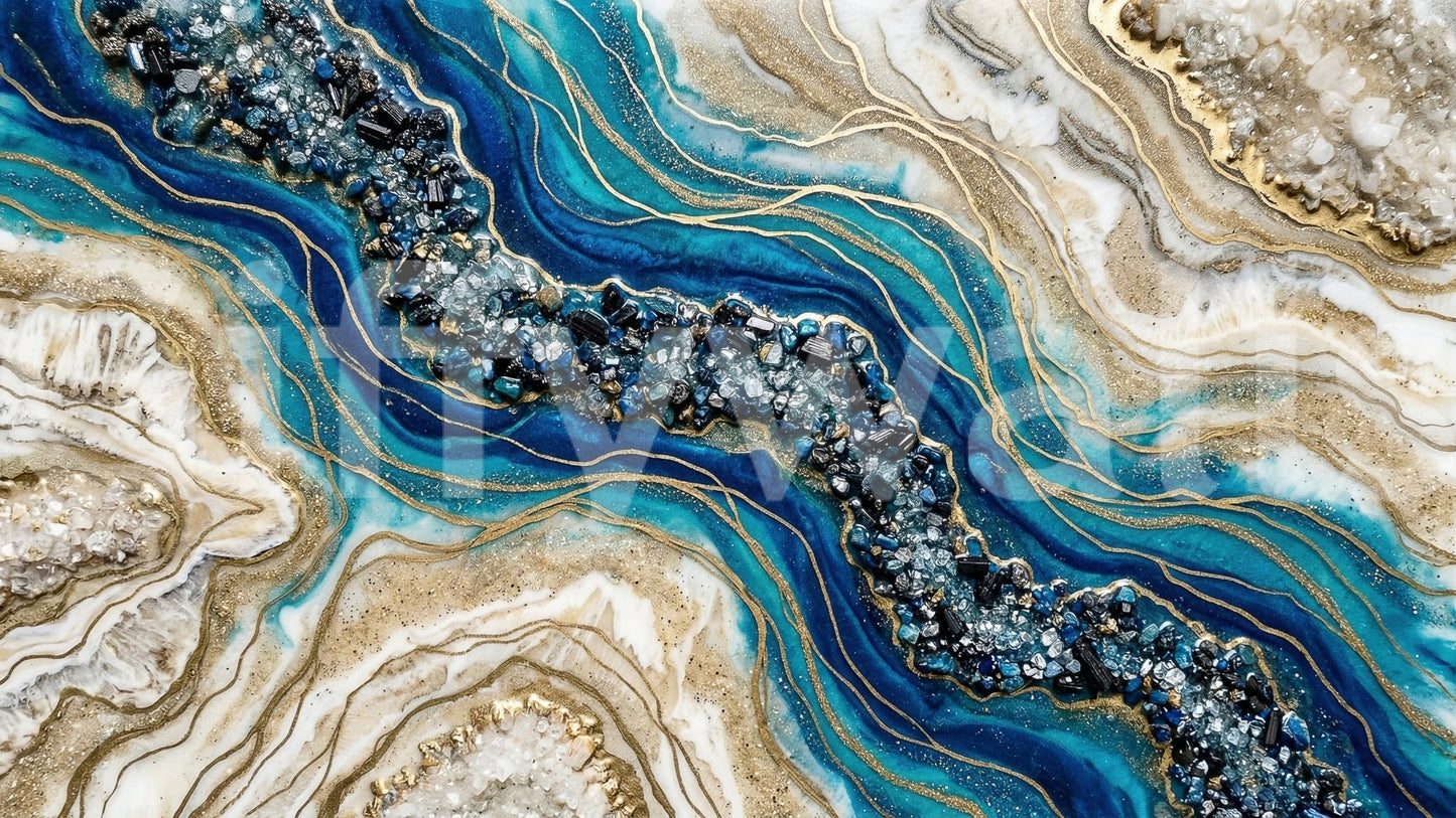 Abstract blue wall mural with geode crystal texture design