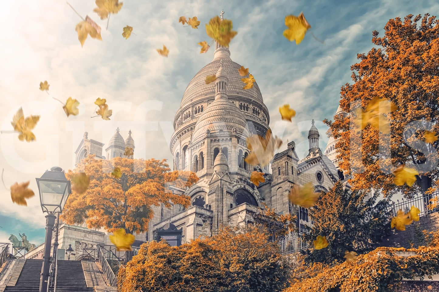 A high-quality charming town wall mural for walls.