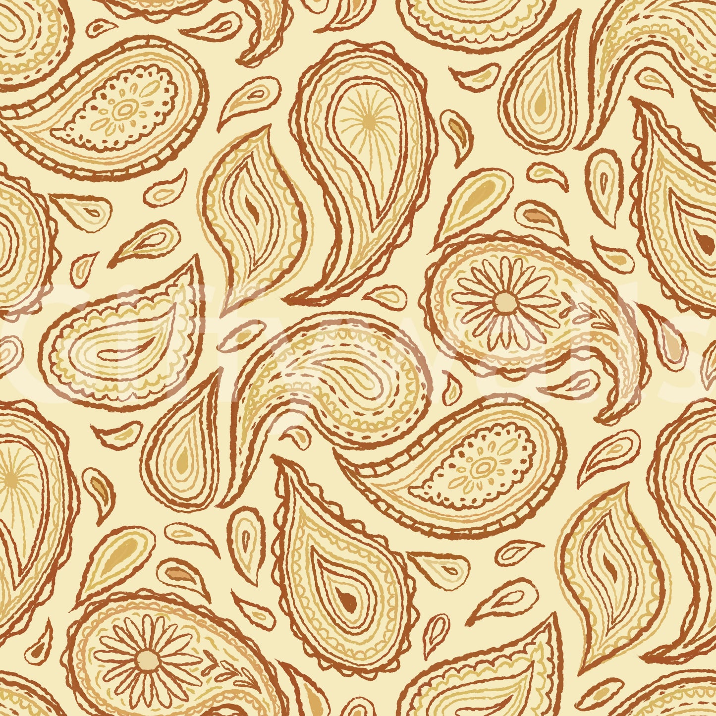 Autumn-themed wallpaper with intricate paisley patterns
