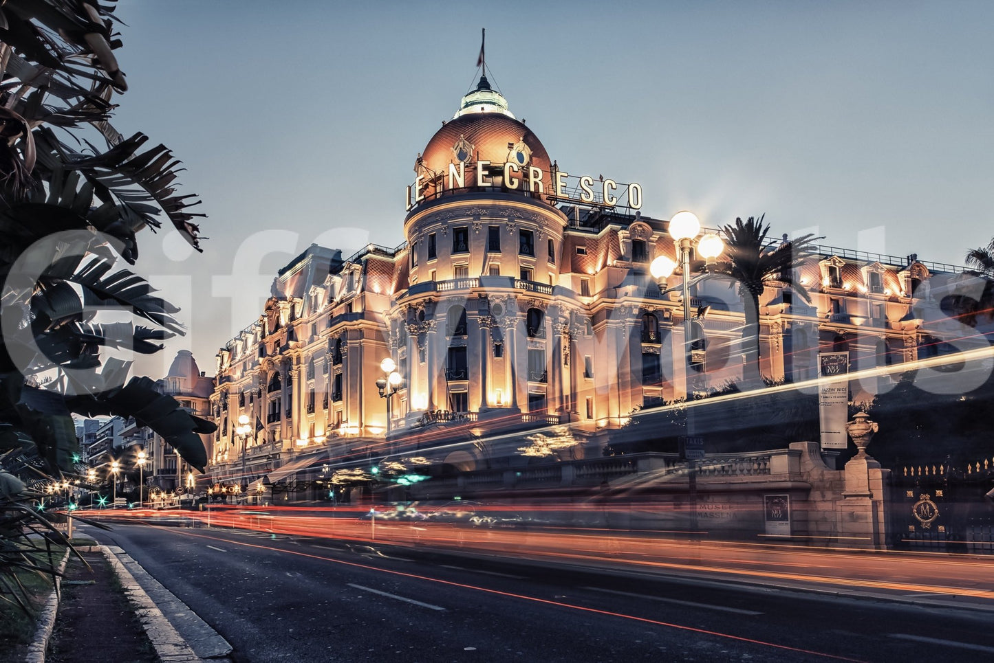 Minimal lounge with blue night mural, cool color accents
