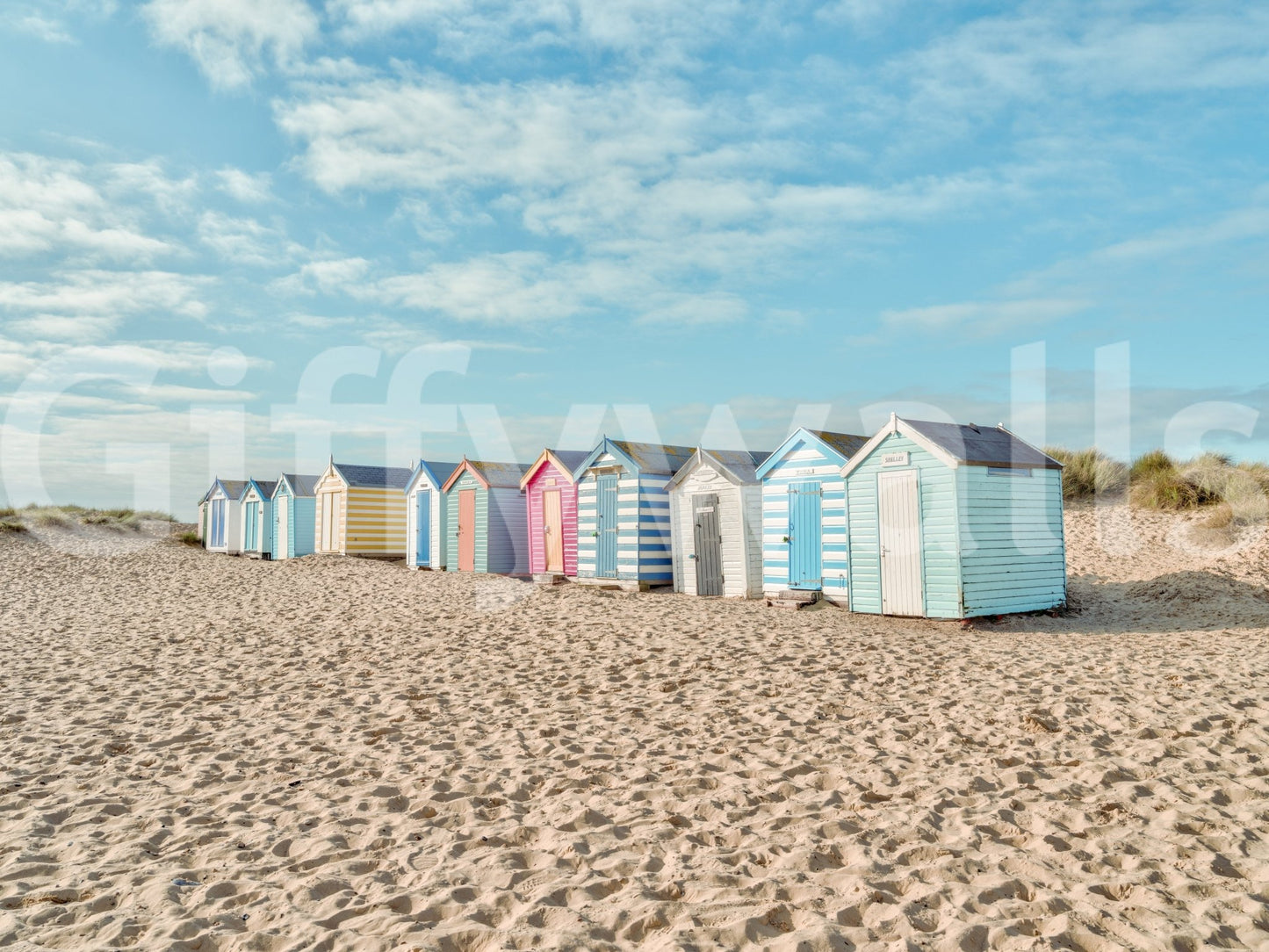 Beach Huts on the Shore Wall Mural