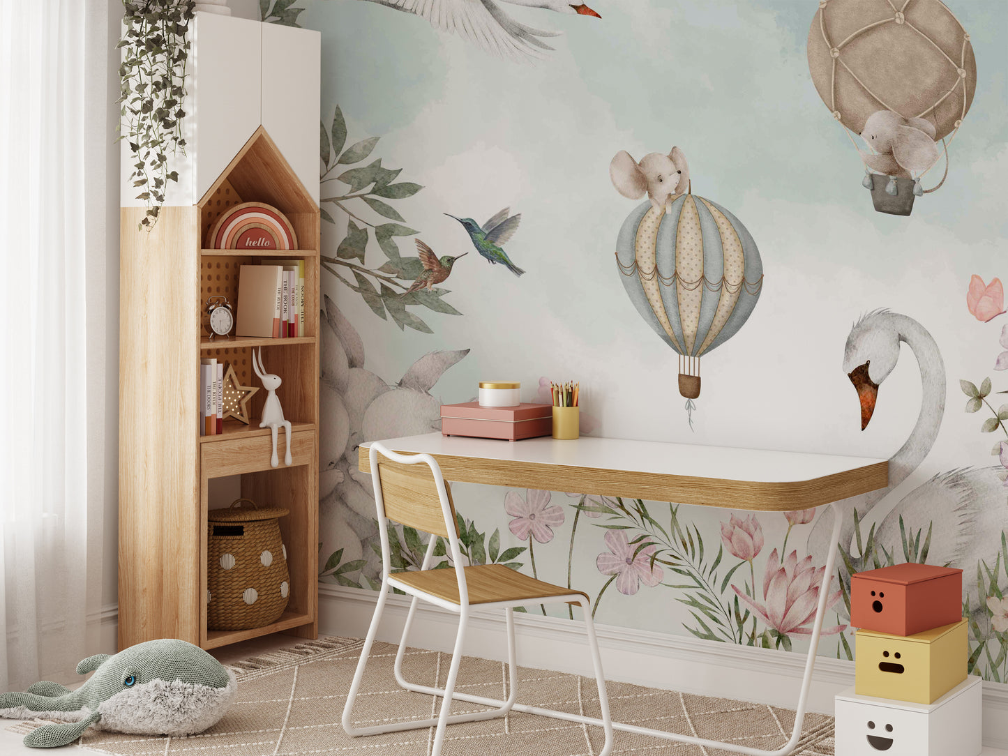 Soft pastel nature-themed wallpaper mural
