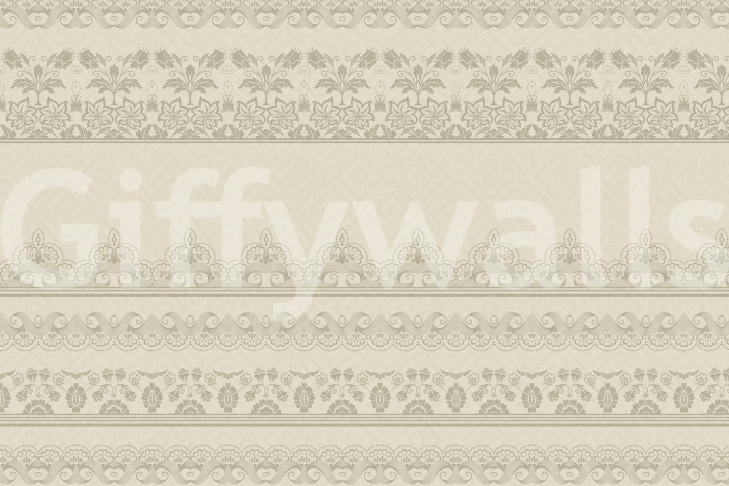 Ornate lace trim wall mural for a traditional master bedroom home décor.