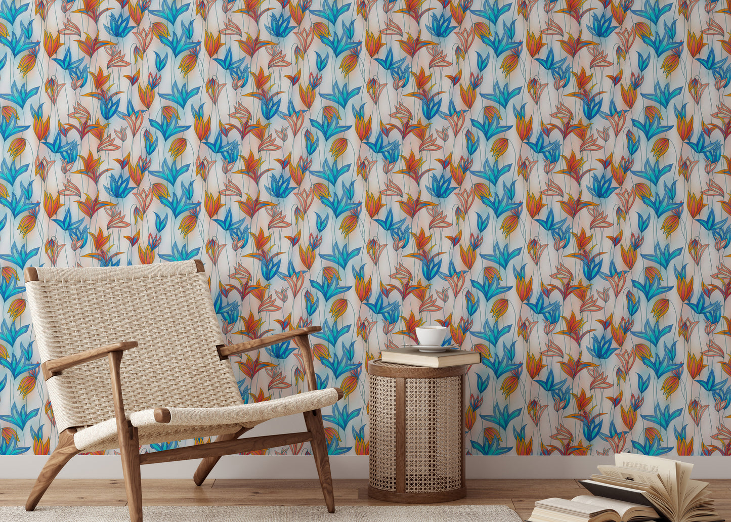 Big Bold Wildflowers White Wallpaper