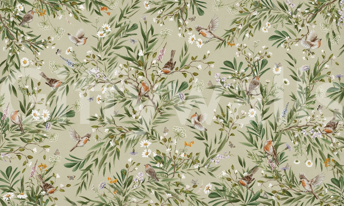 Birds & Blooms Wall Mural