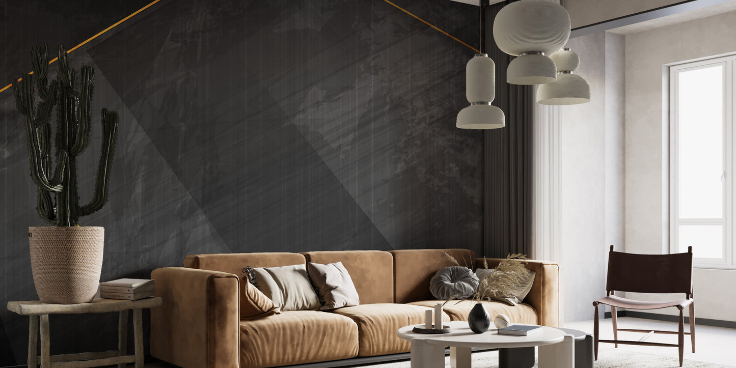 Golden-lined grunge black mural style.
