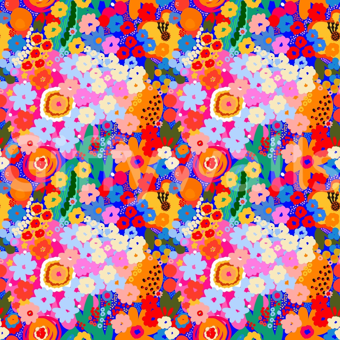 Bright Bloom Burst colour pop florals Wallpaper pattern piece