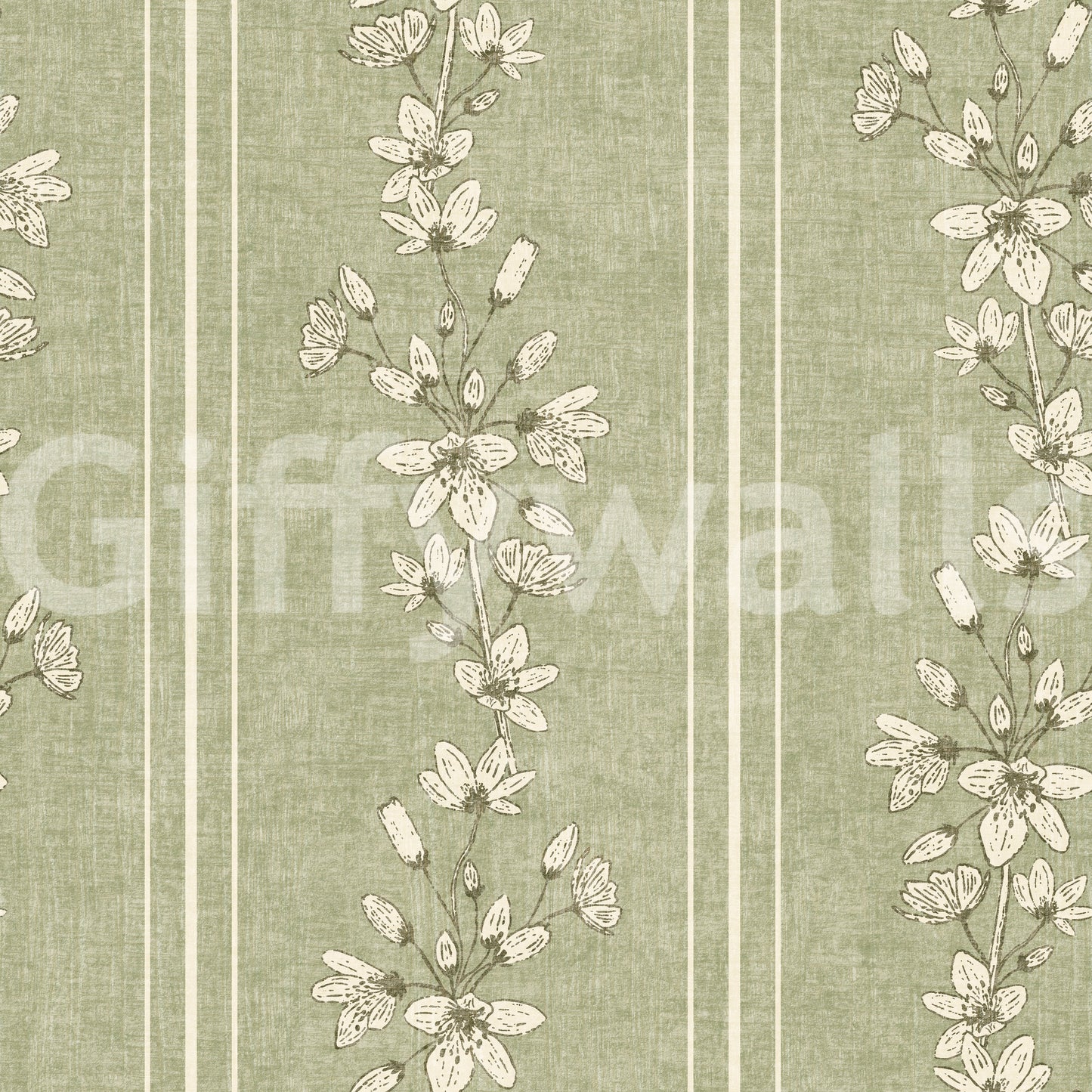 Bloom Stripes Floral Sage Green Wallpaper