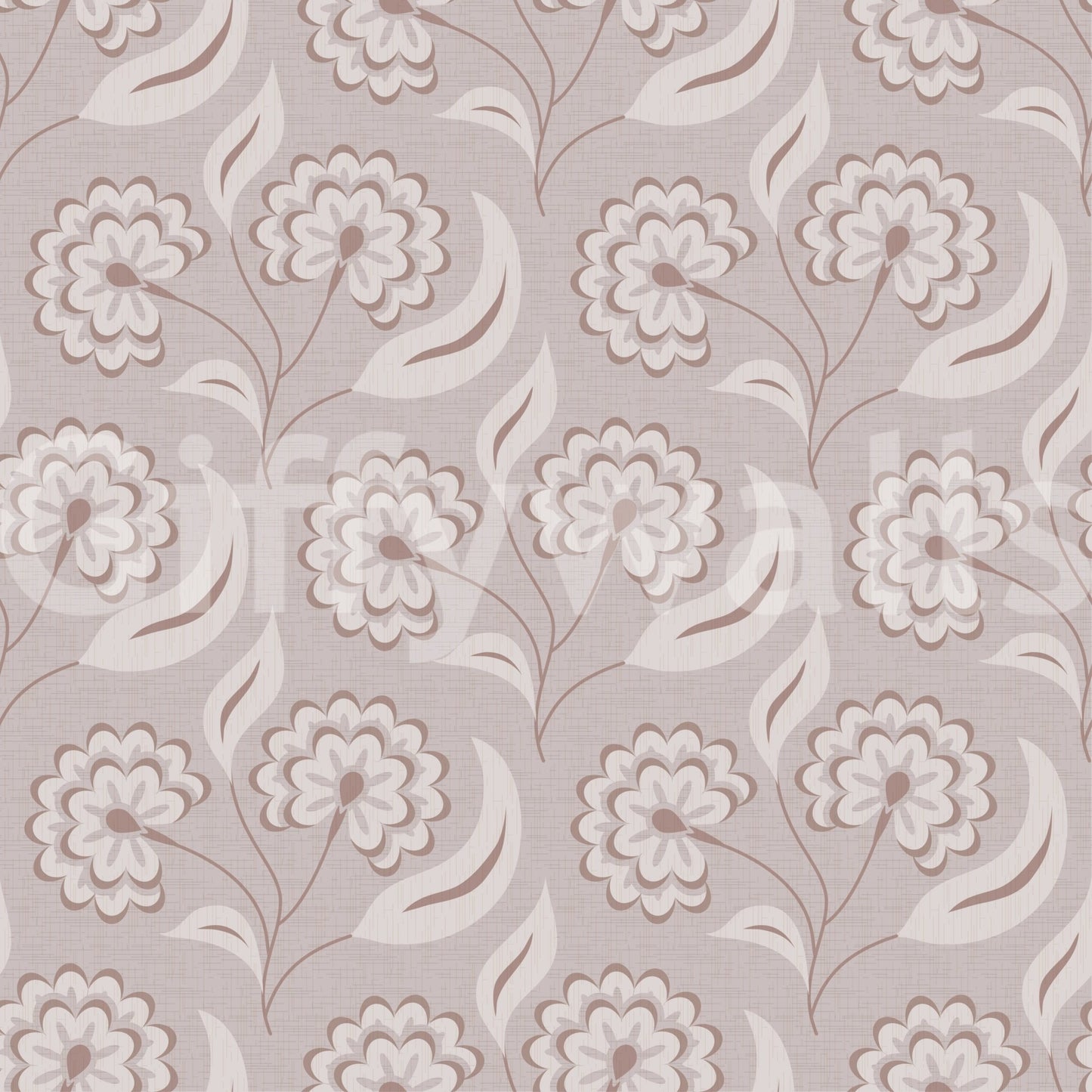 Bloomscape Beige wallpaper close-up showing the mauve daisy and cream leaf pattern detail
