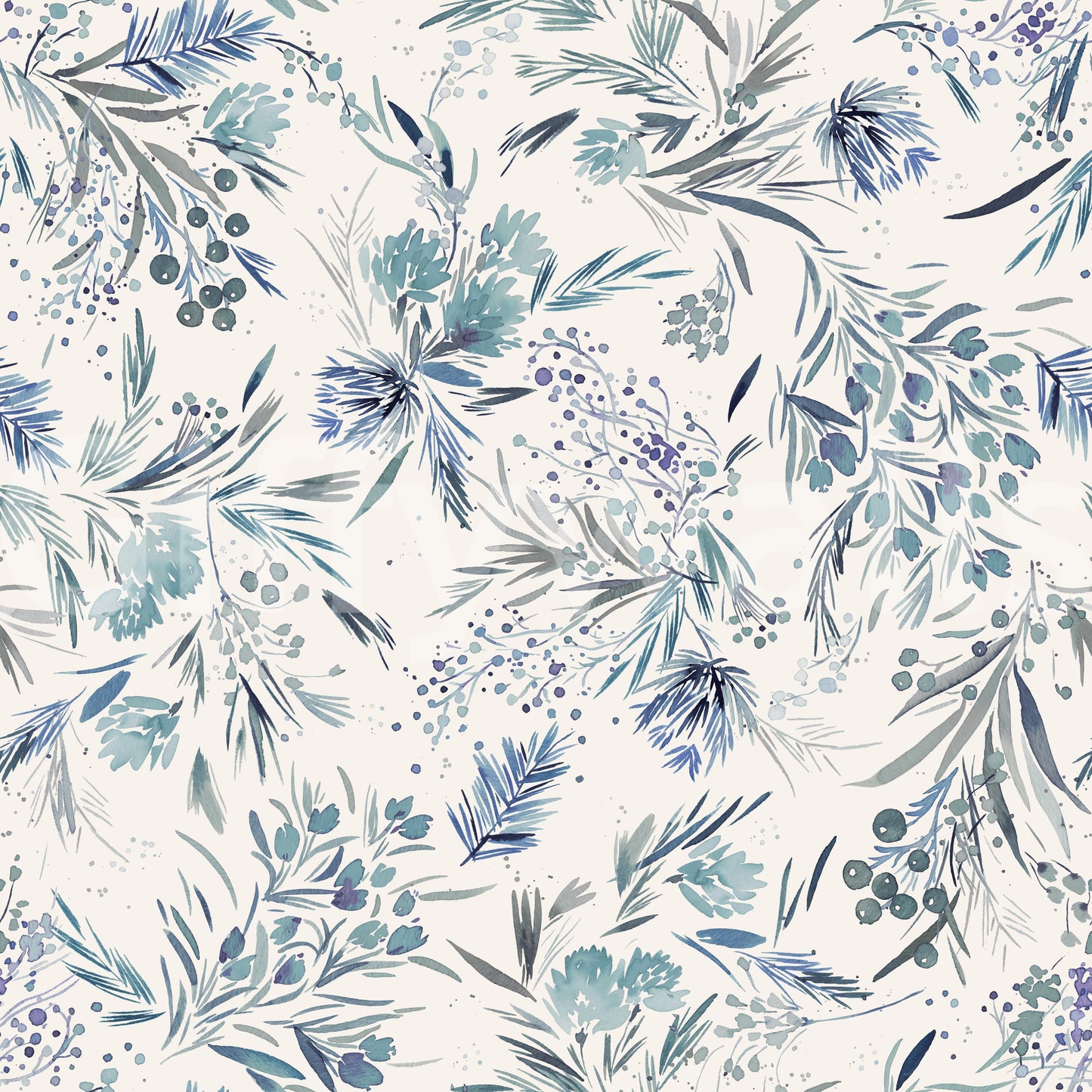 Festive Floral Minimal Plants Blue Wallpaper