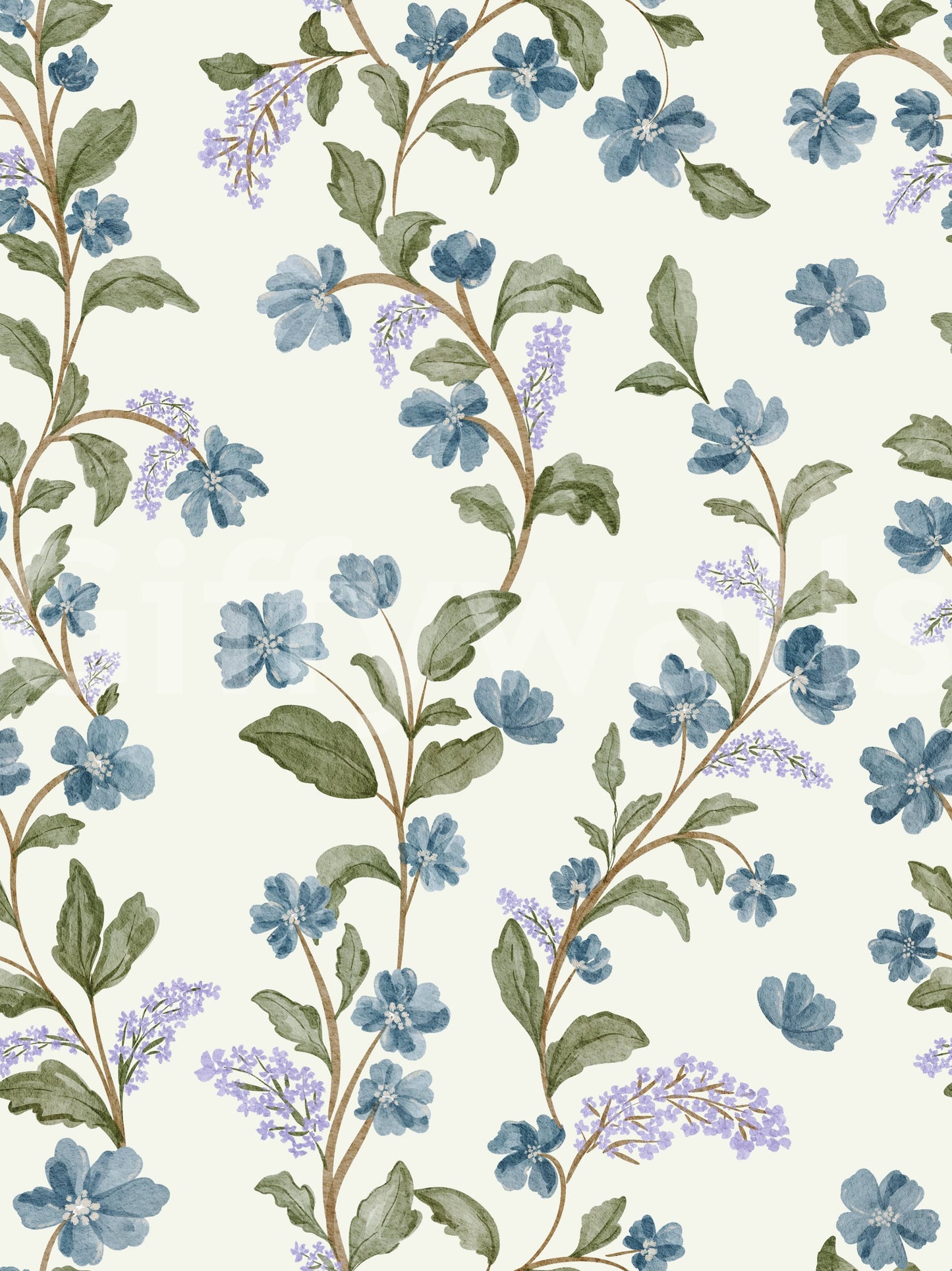 Dainty Azure Bloom Trail interior design element decorative blossom repeat.