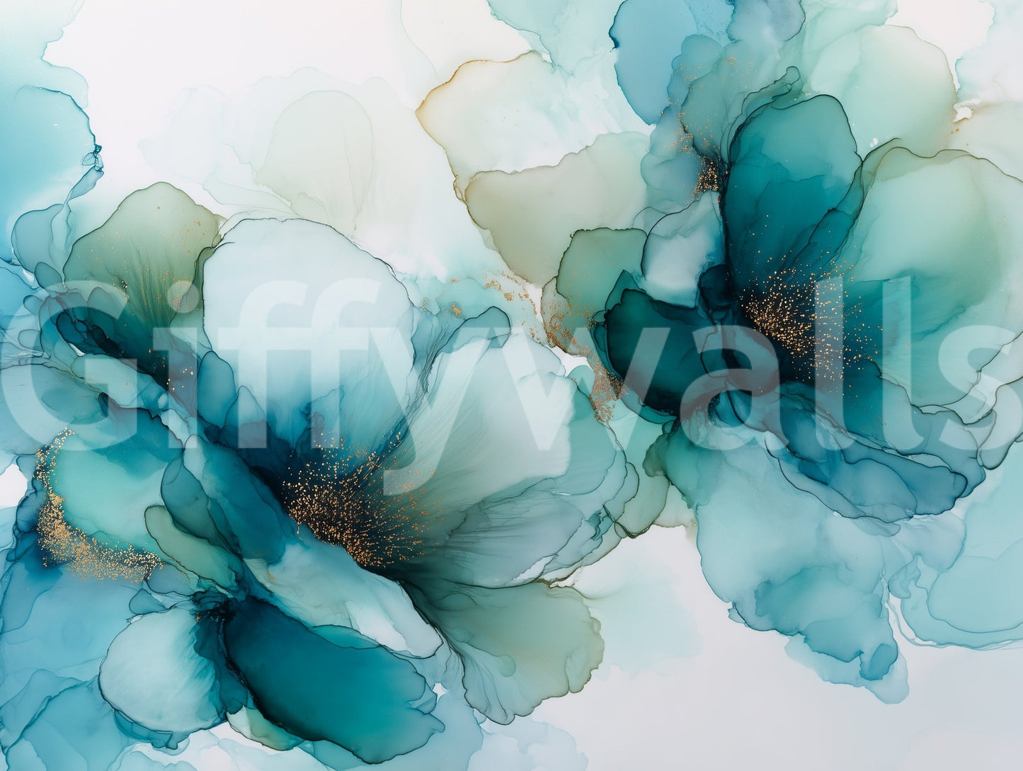 Modern mural wallpaper with soft blue ink