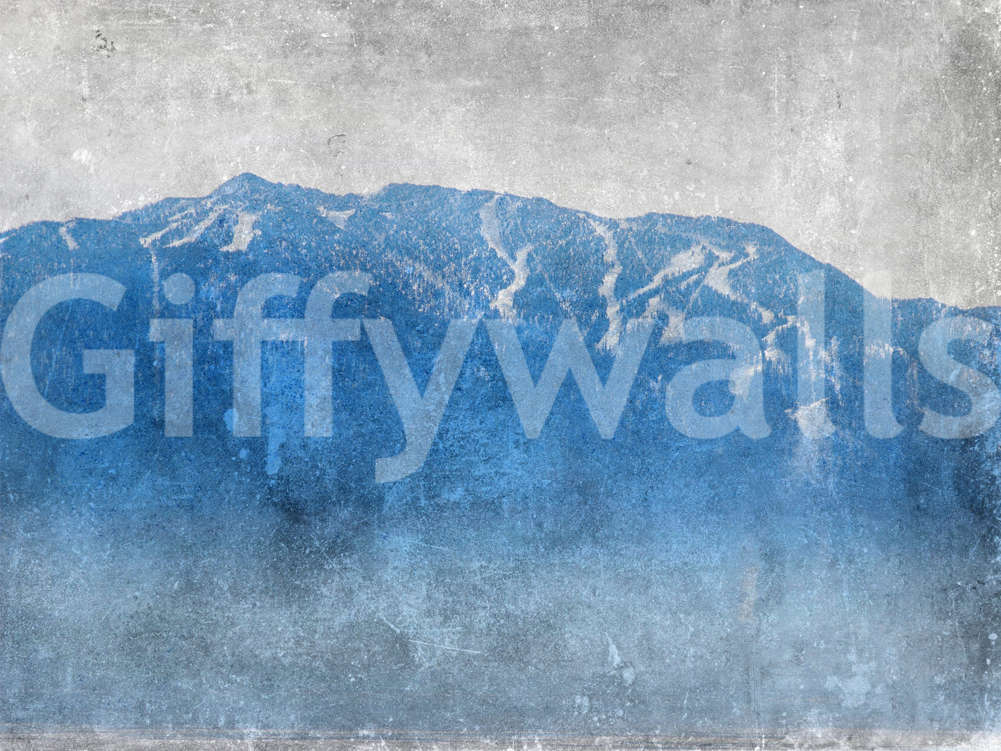 Blue Mountain Vista wallpaper mural close-up of a blue inky mountain range on a weathered concrete texture