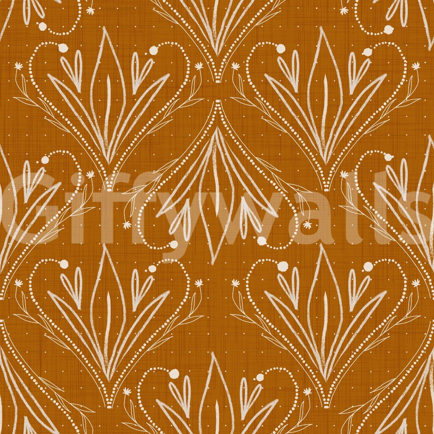 Boho Art Nouveau Folk Floral Mustard Gold Wallpaper – Hand Drawn Wallpaper