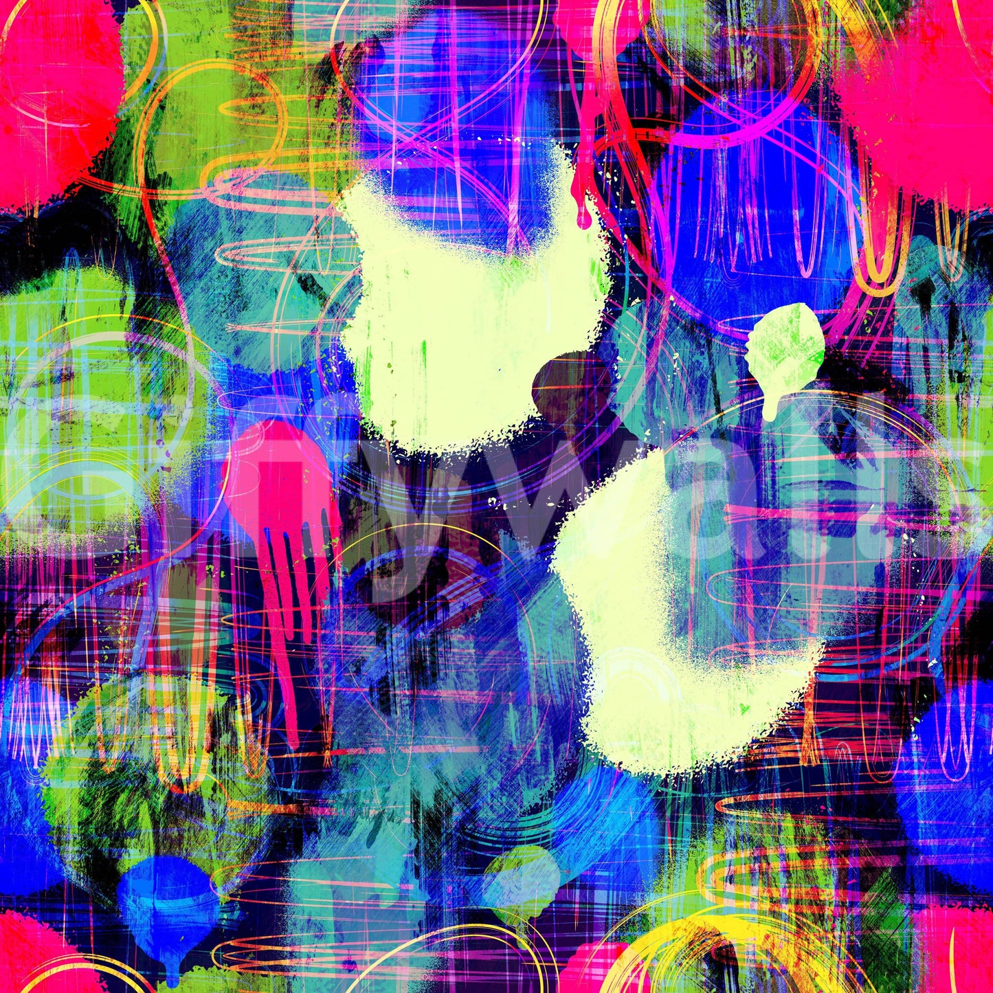 A seamless pattern of colorful shapes on a wall