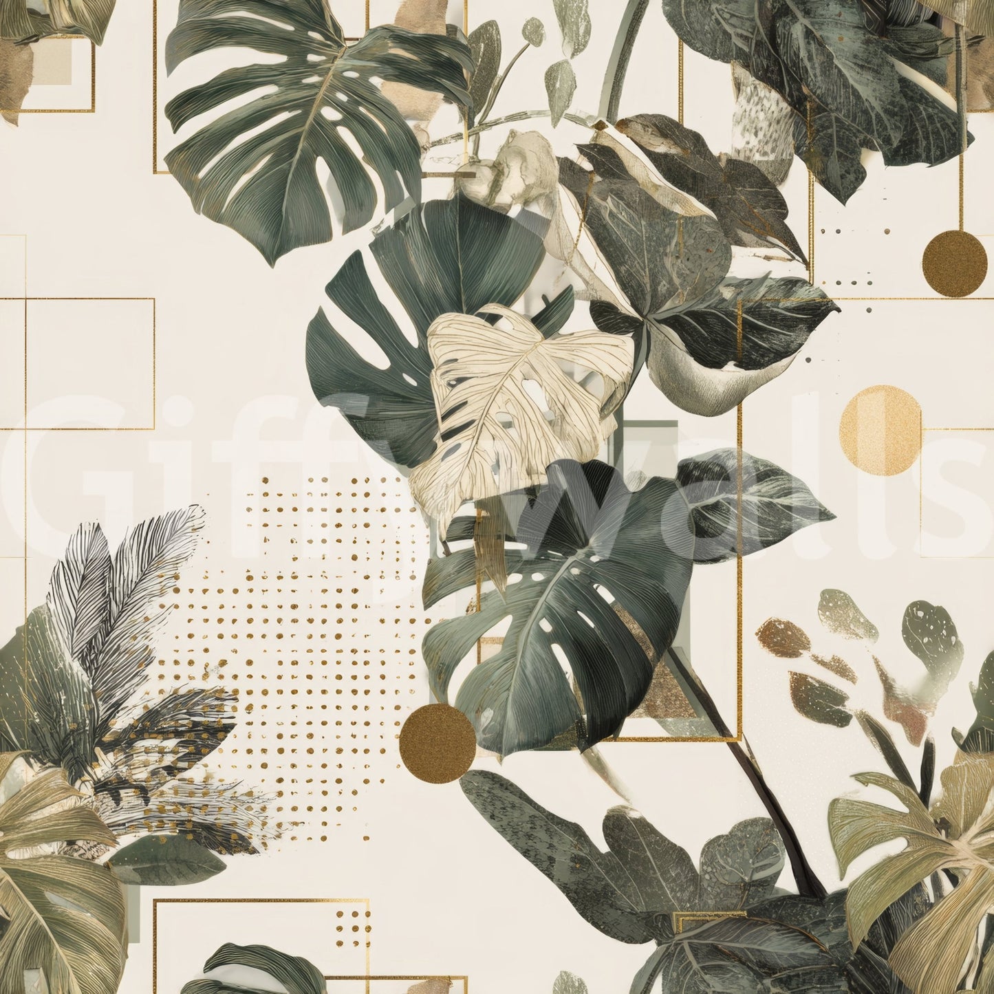 Botanical print wallpaper with angular shapes
