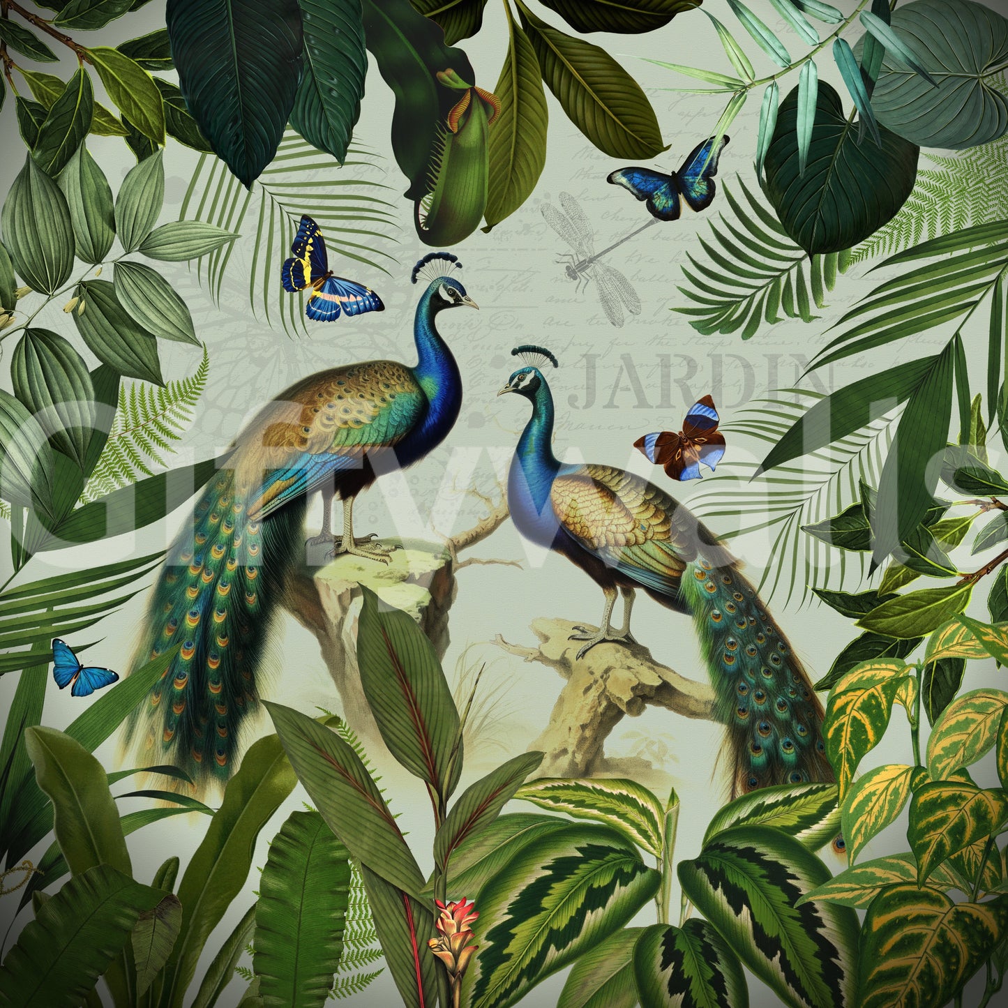 Unique bird and plant wall mural
