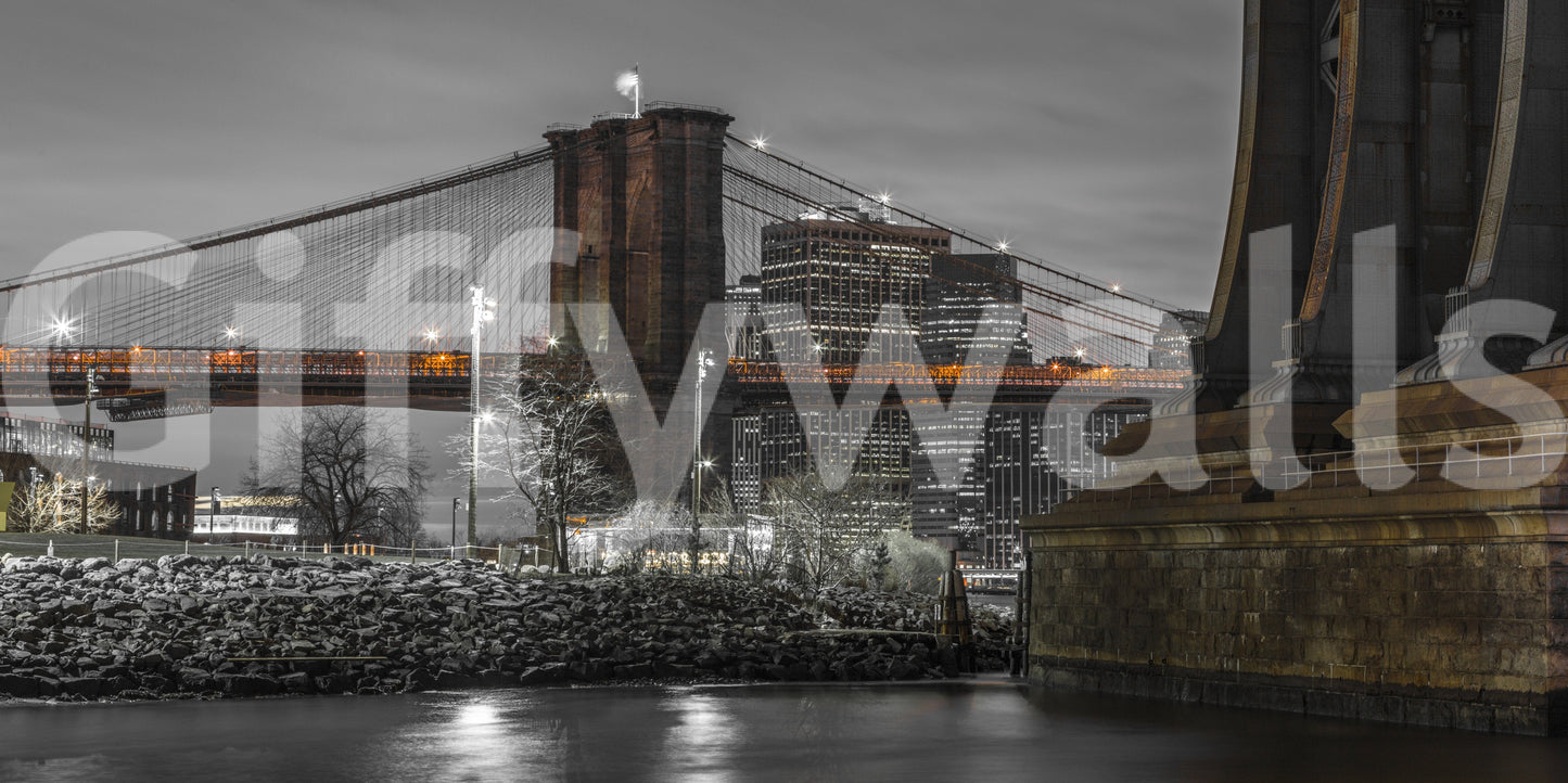 Robust stonework Brooklyn Bridge Nights wallcovering detailed structural elements.