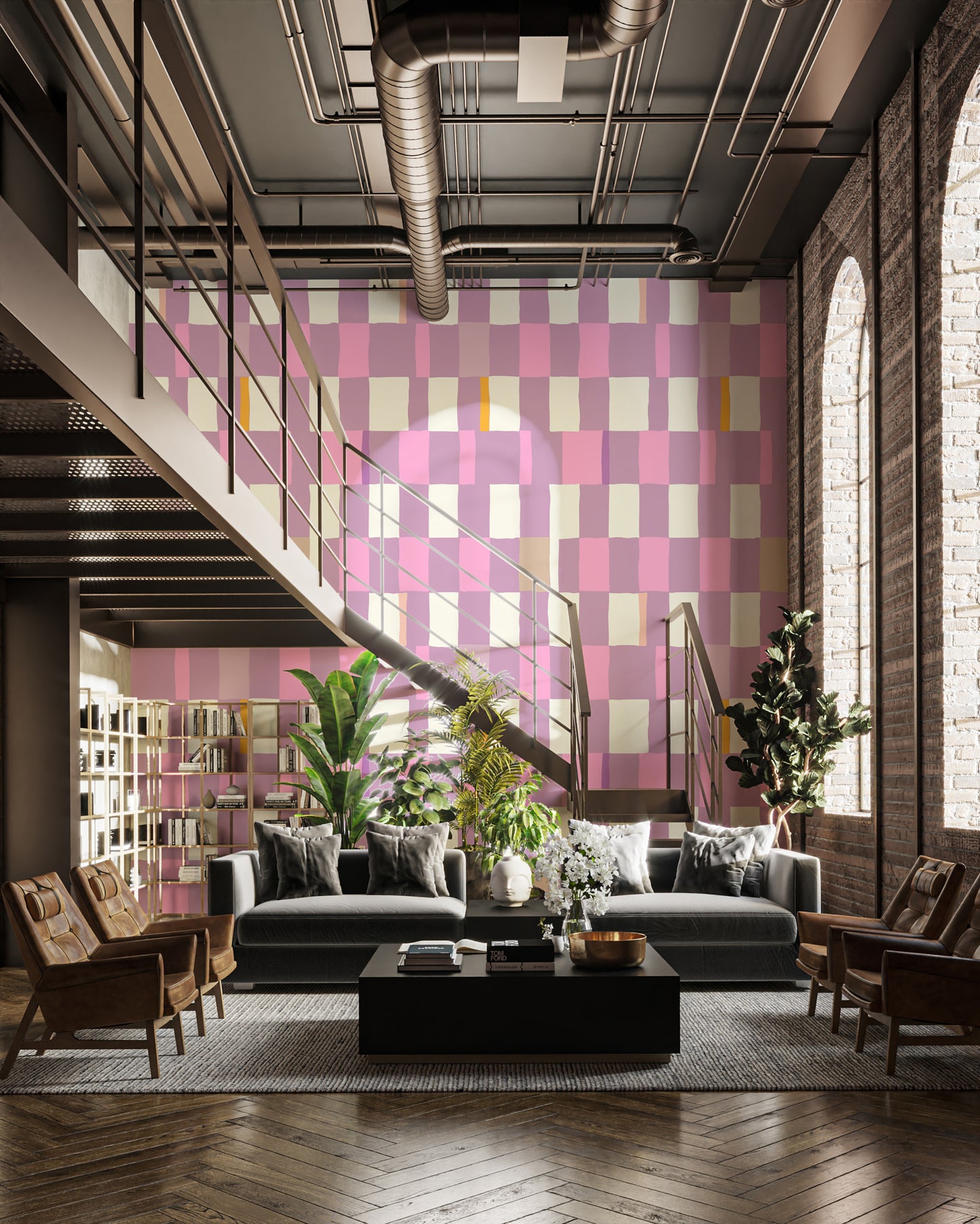 Elegant chic mosaic checkerboard wallpaper with modern patterns.